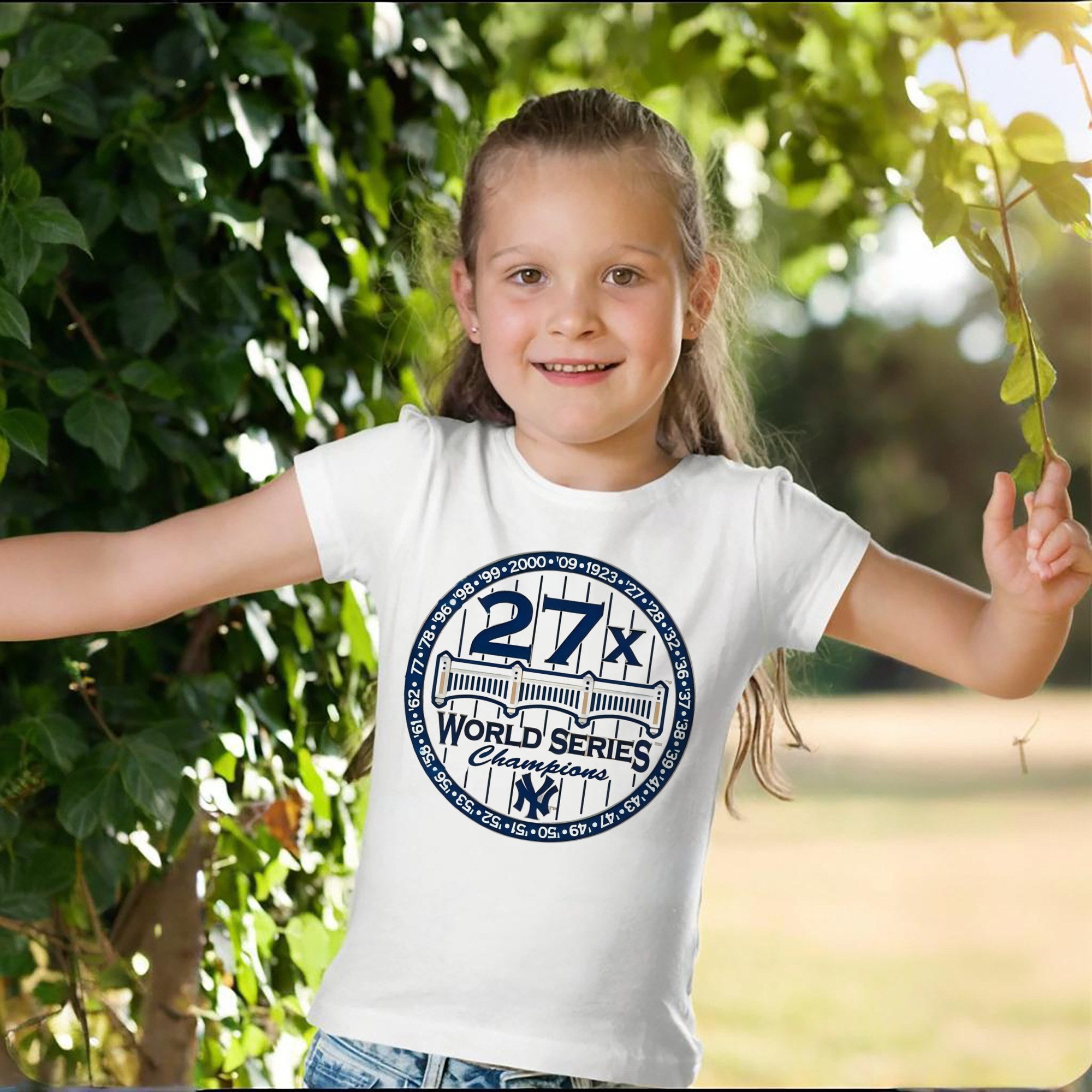 New York Yankees 27X WS Champions Combed Cotton Kids T-Shirt 180g With Front Heat Transfer Print – Soft, Lightweight, Side-Seamed Design – Stylish And Comfortable Casual Wear For Everyday Activities