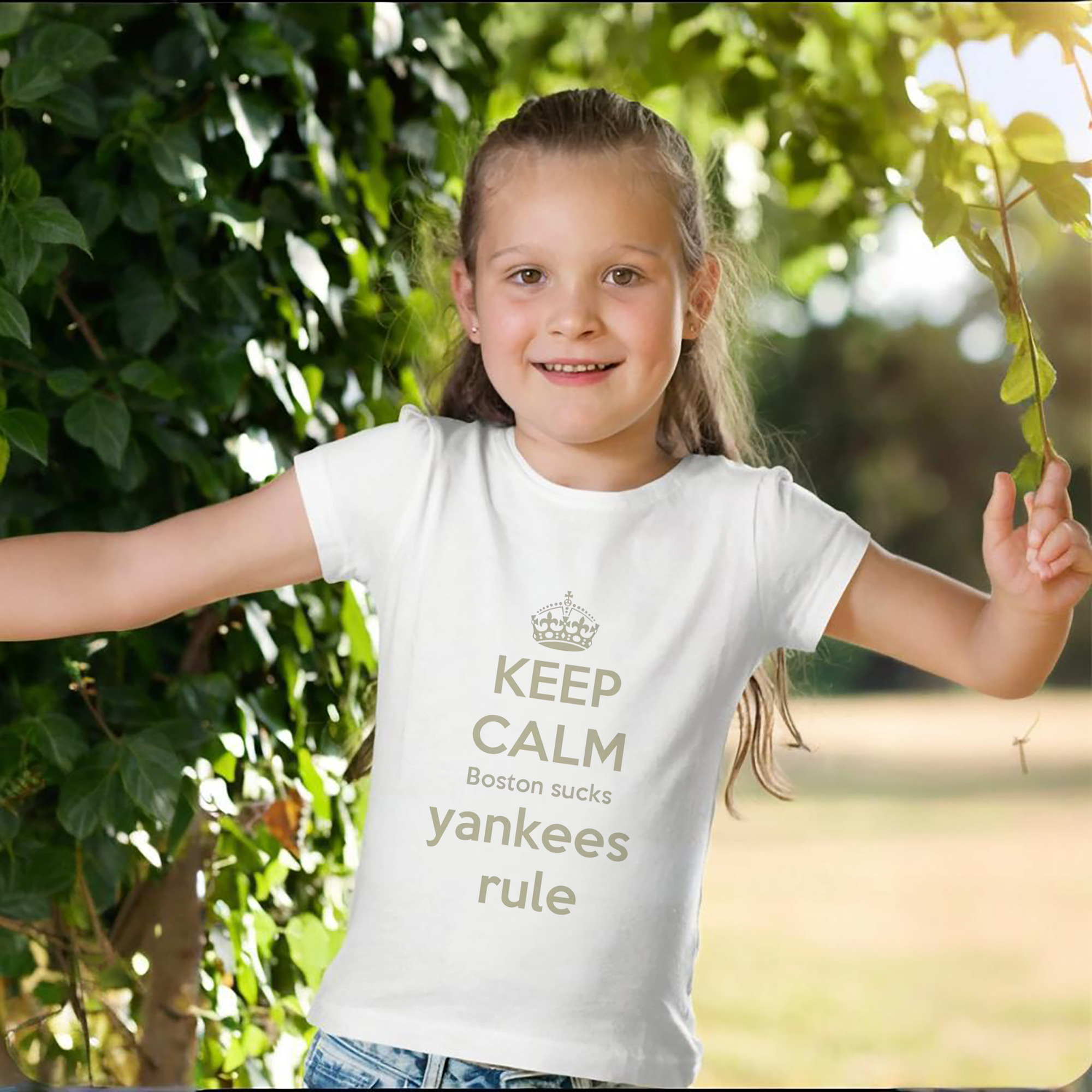 New York Yankees Keep Calm Yankees Rule Boston Sucks Combed Cotton Kids T-Shirt 180g With Front Heat Transfer Print – Soft, Lightweight, Side-Seamed Design – Stylish And Comfortable Casual Wear For Everyday Activities