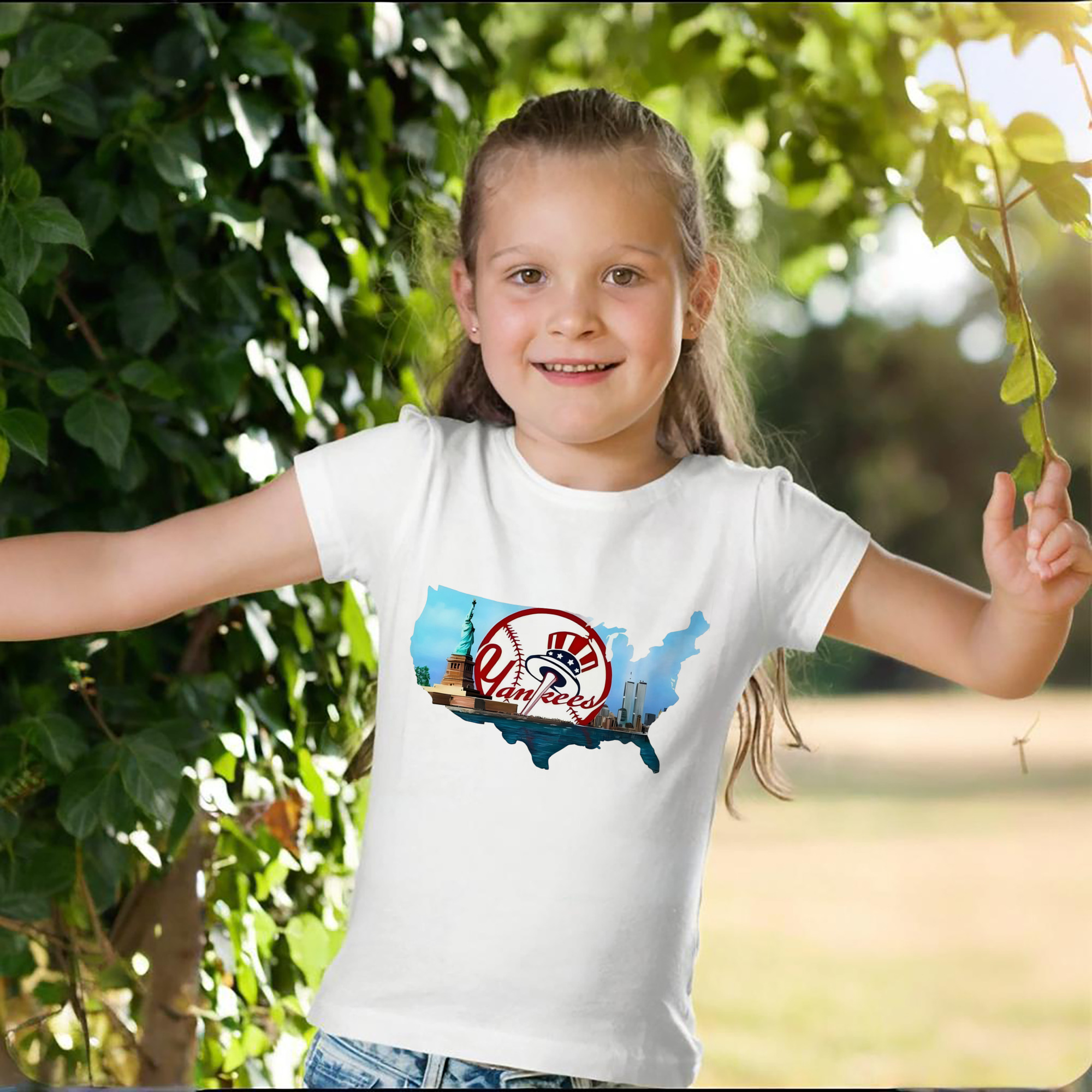 New York Yankees Whole USA Combed Cotton Kids T-Shirt 180g With Front Heat Transfer Print – Soft, Lightweight, Side-Seamed Design – Stylish And Comfortable Casual Wear For Everyday Activities