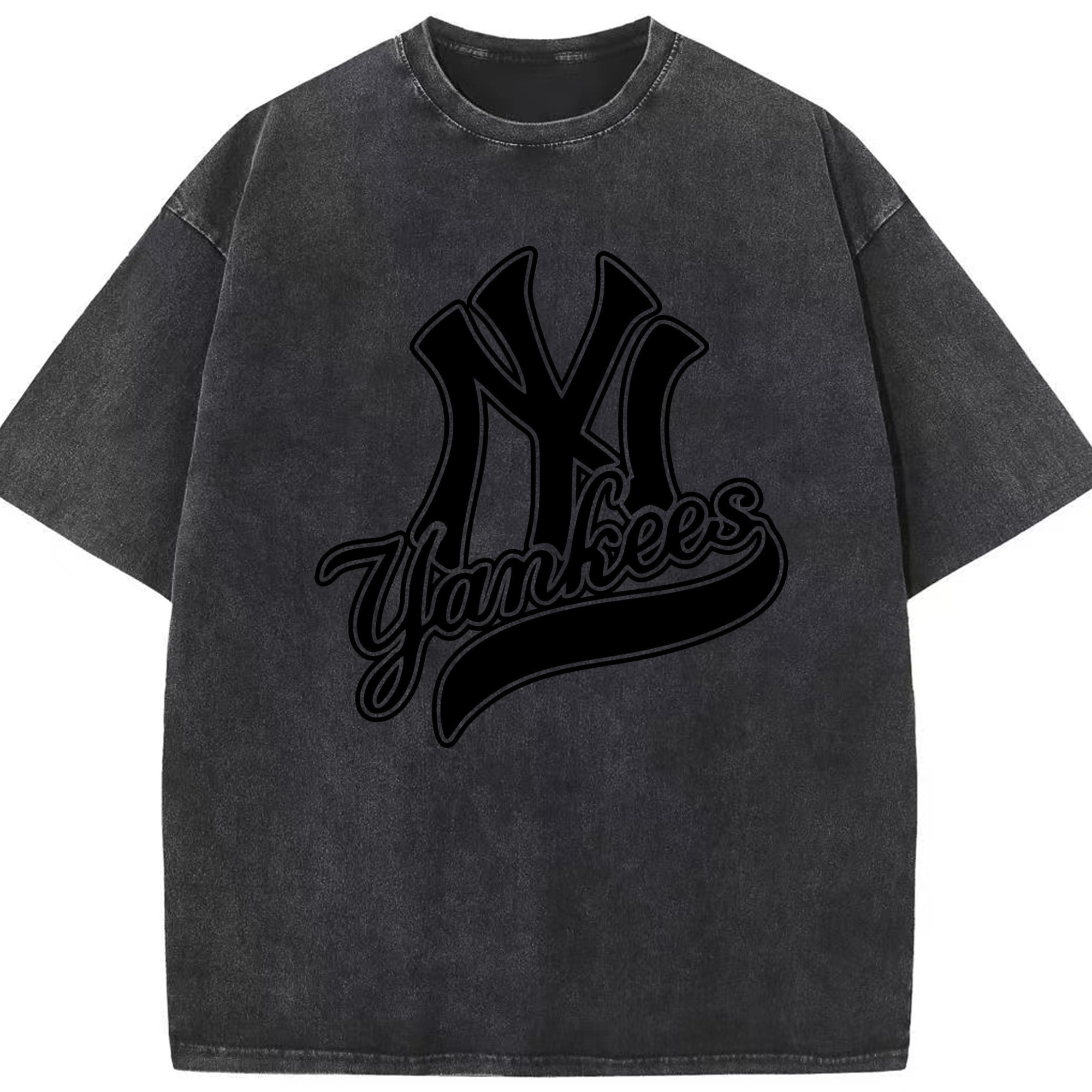 New York Yankees Black Logo Washed Vintage Look 230g Cotton Oversized T-Shirt With Front Heat Transfer Print – Soft, Lightweight, Stylish Fit – Comfortable Casual Wear For Sports & Everyday Use