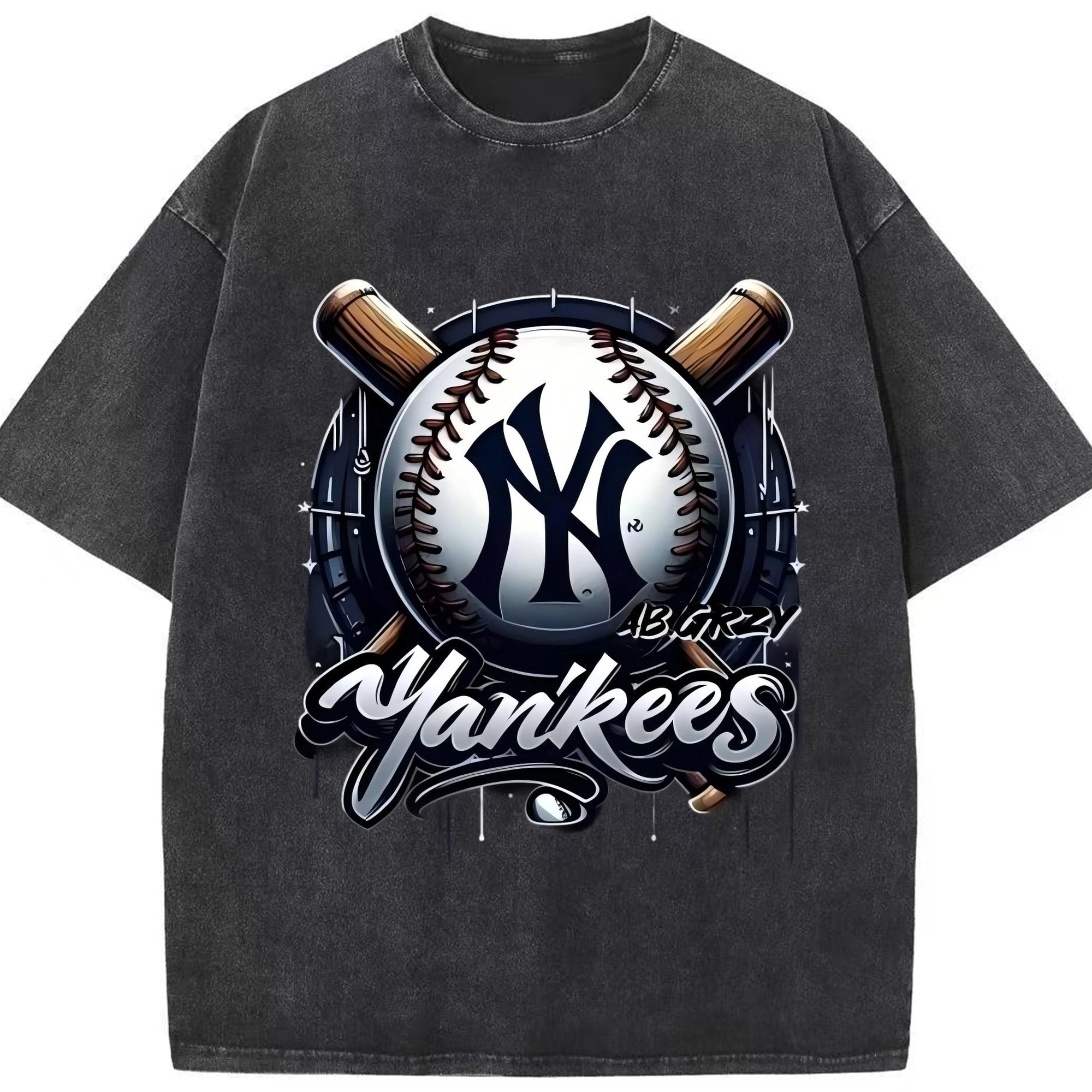 New York Yankees Baseball Washed Vintage Look 230g Cotton Oversized T-Shirt With Front Heat Transfer Print – Soft, Lightweight, Stylish Fit – Comfortable Casual Wear For Sports & Everyday Use