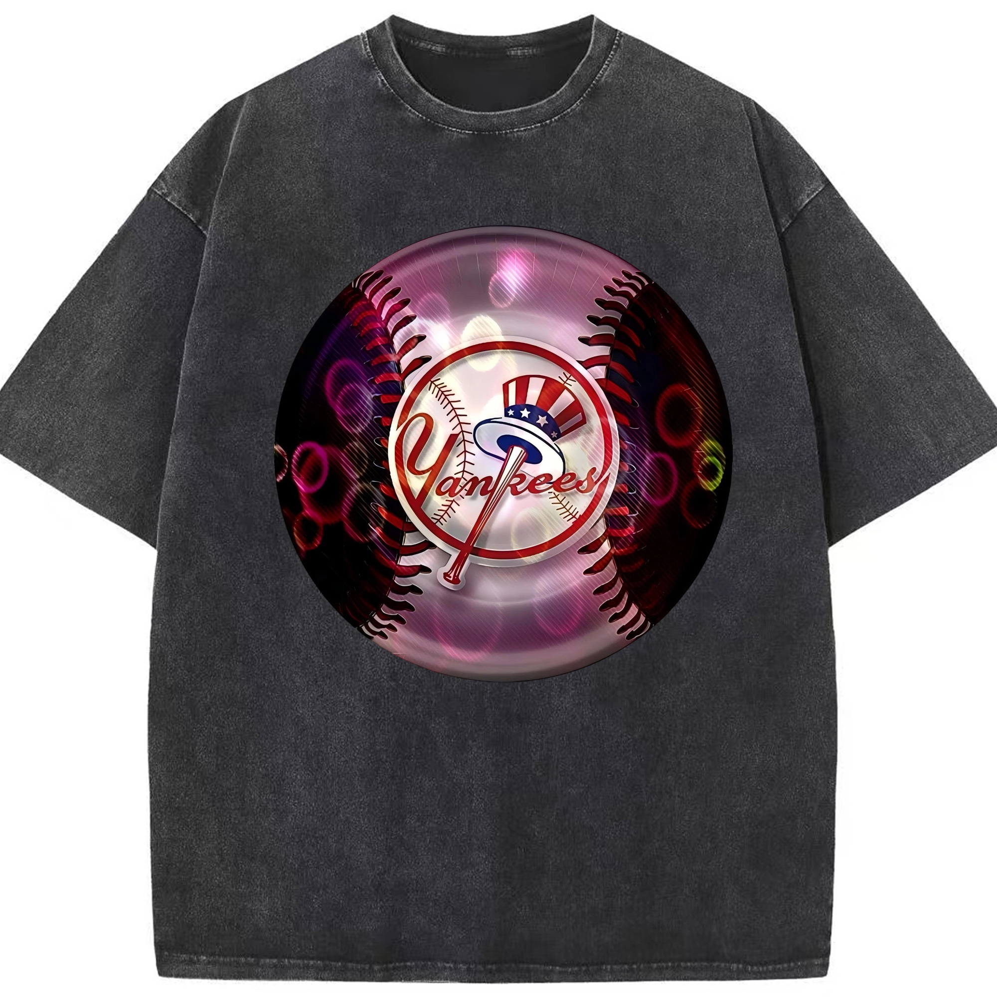 New York Yankees Colorful Logo Washed Vintage Look 230g Cotton Oversized T-Shirt With Front Heat Transfer Print – Soft, Lightweight, Stylish Fit – Comfortable Casual Wear For Sports & Everyday Use