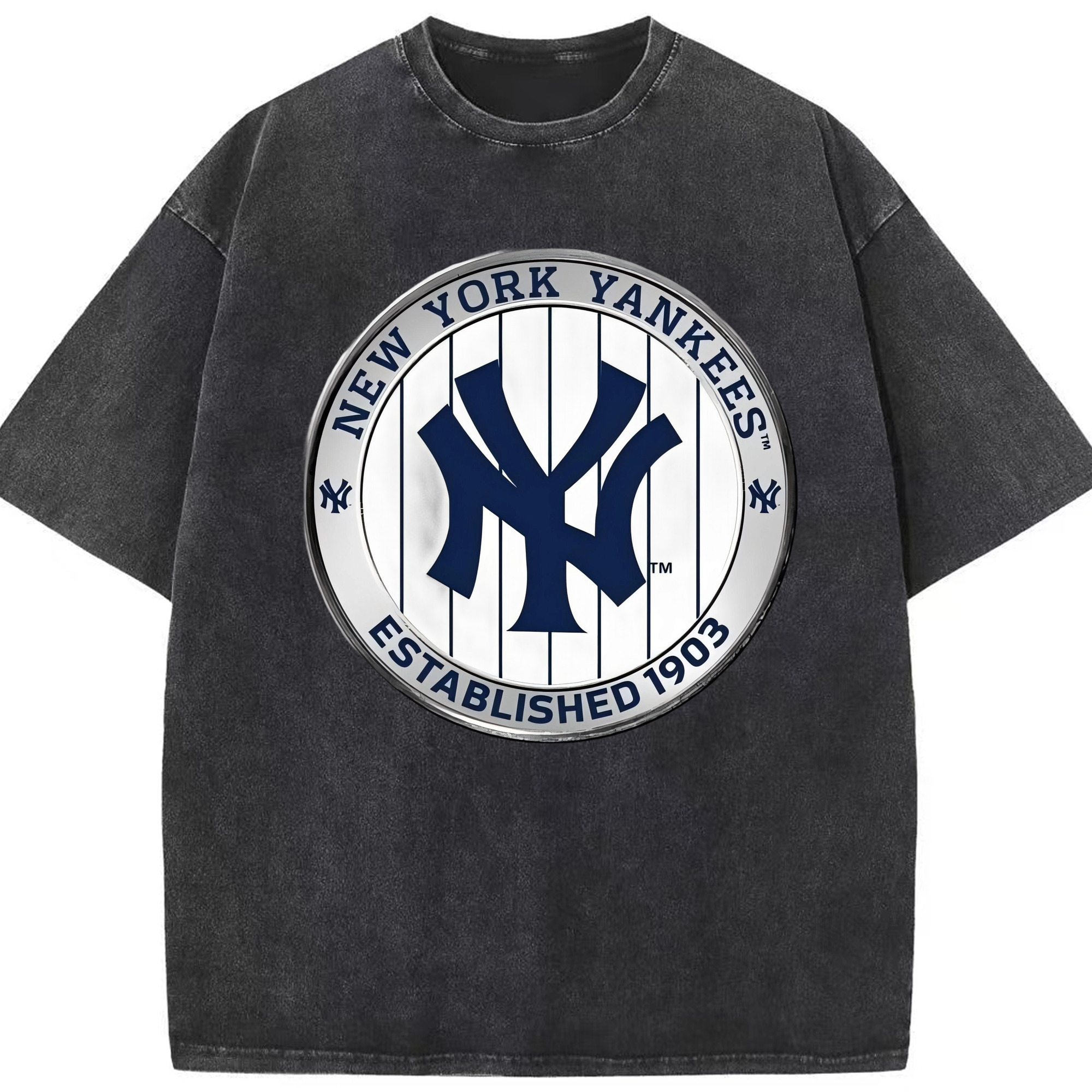 New York Yankees Established 1903 Washed Vintage Look 230g Cotton Oversized T-Shirt With Front Heat Transfer Print – Soft, Lightweight, Stylish Fit – Comfortable Casual Wear For Sports & Everyday Use