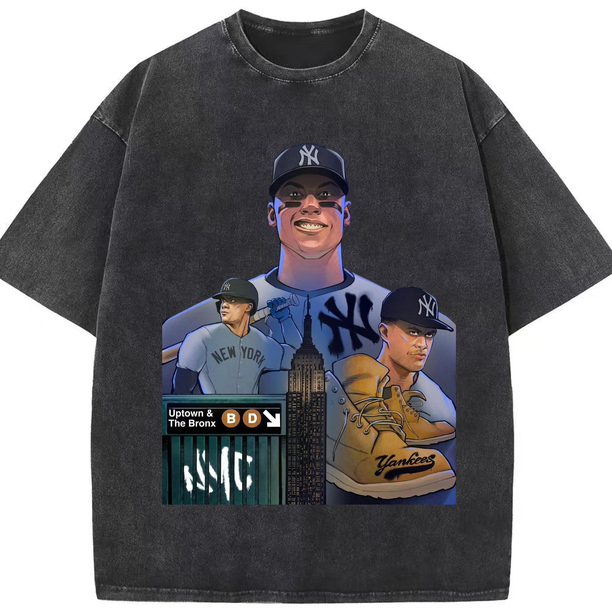 New York Yankees 273 Washed Vintage Look 230g Cotton Oversized T-Shirt With Front Heat Transfer Print – Soft, Lightweight, Stylish Fit – Comfortable Casual Wear For Sports & Everyday Use