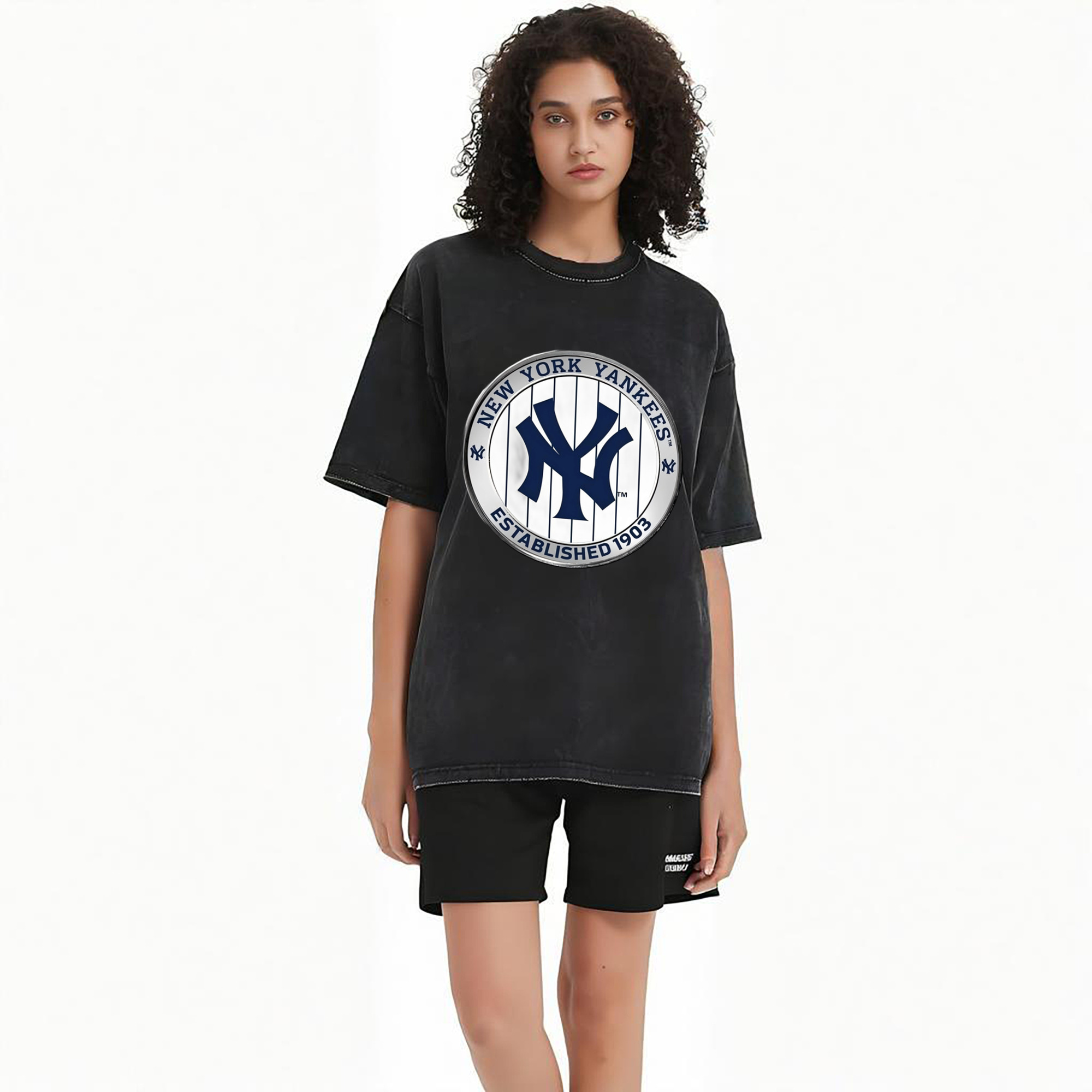 New York Yankees Established 1903 Washed Vintage Look 230g Cotton Oversized T-Shirt With Front Heat Transfer Print – Soft, Lightweight, Stylish Fit – Comfortable Casual Wear For Sports & Everyday Use