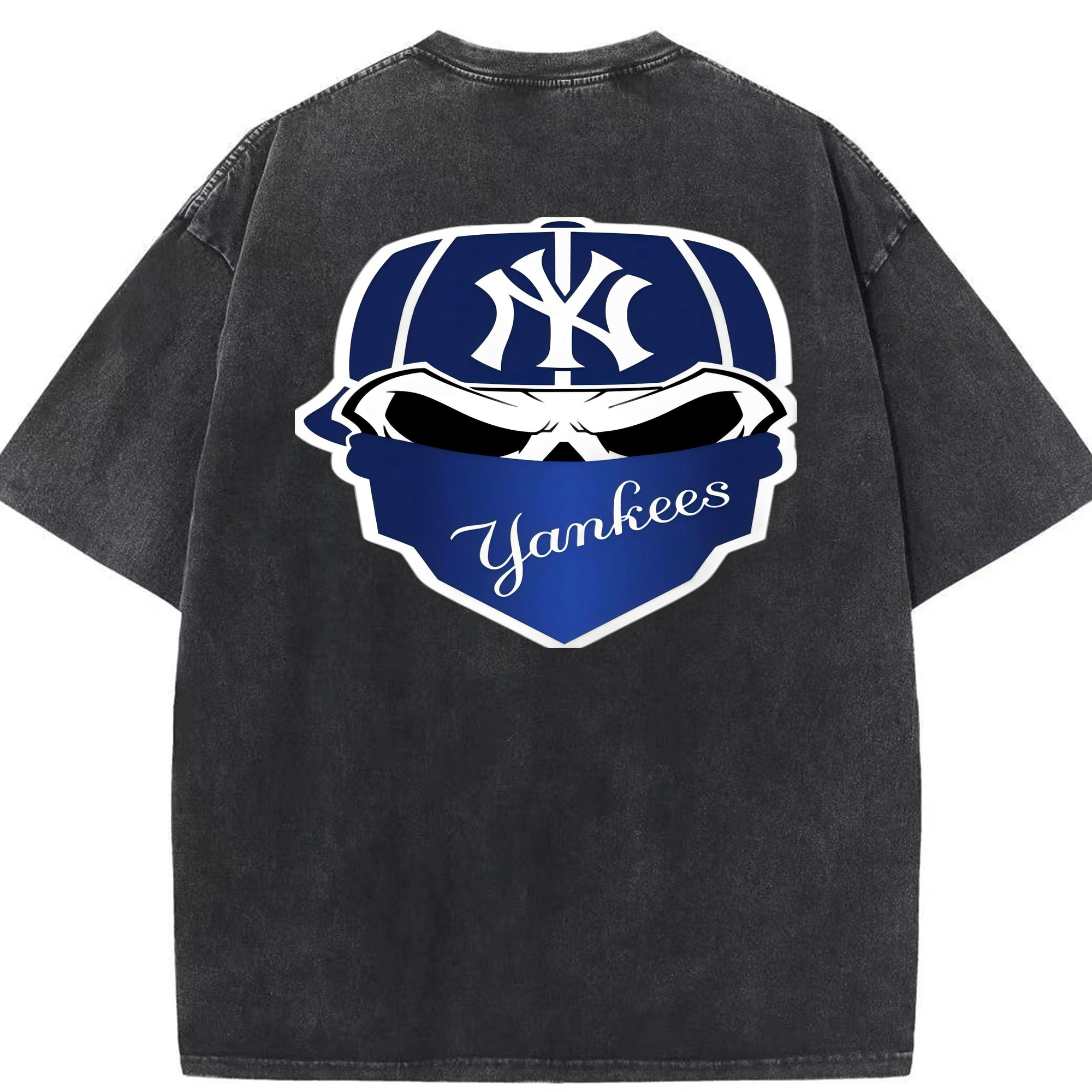 New York Yankees Skull Washed Vintage 230g Cotton Oversized T-Shirt With Back Heat Transfer Print – Soft, Lightweight & Stylish – Comfortable Casual Wear For Sports & Everyday Use