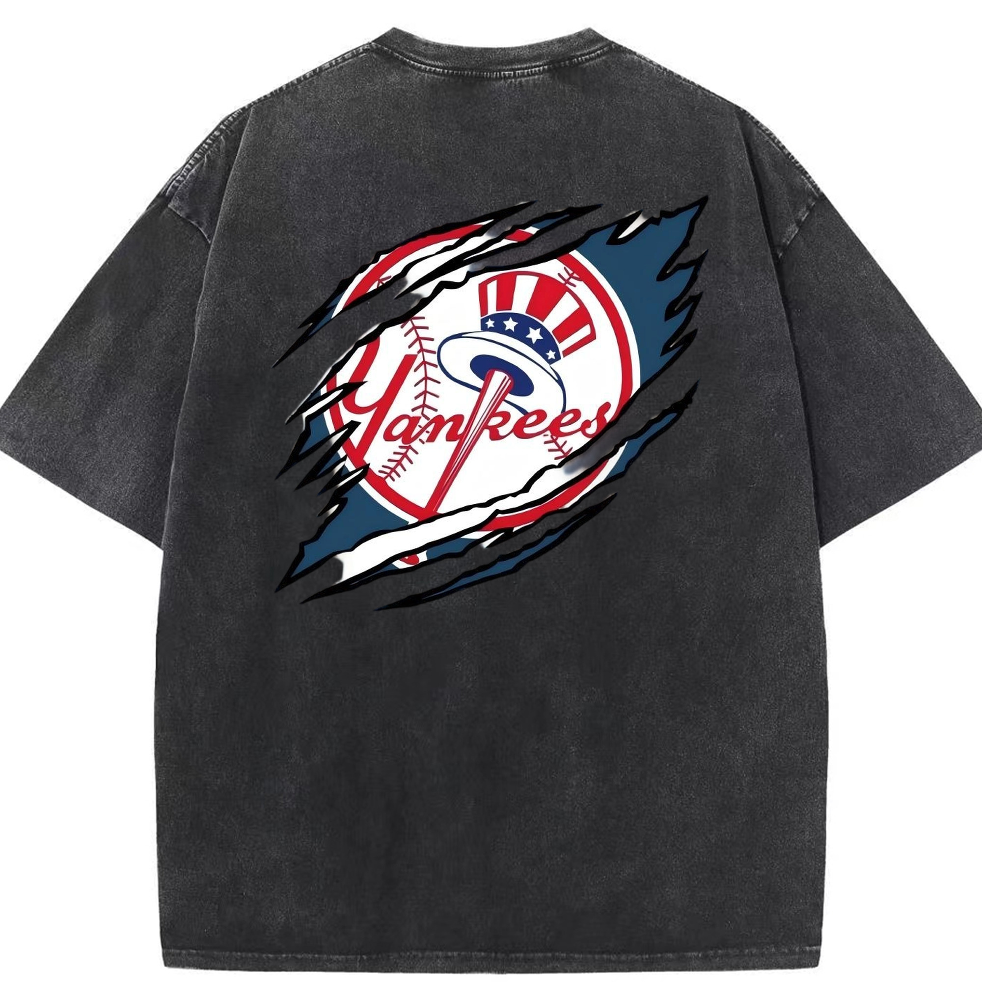New York Yankees Claw Logo Washed Vintage 230g Cotton Oversized T-Shirt With Back Heat Transfer Print – Soft, Lightweight & Stylish – Comfortable Casual Wear For Sports & Everyday Use