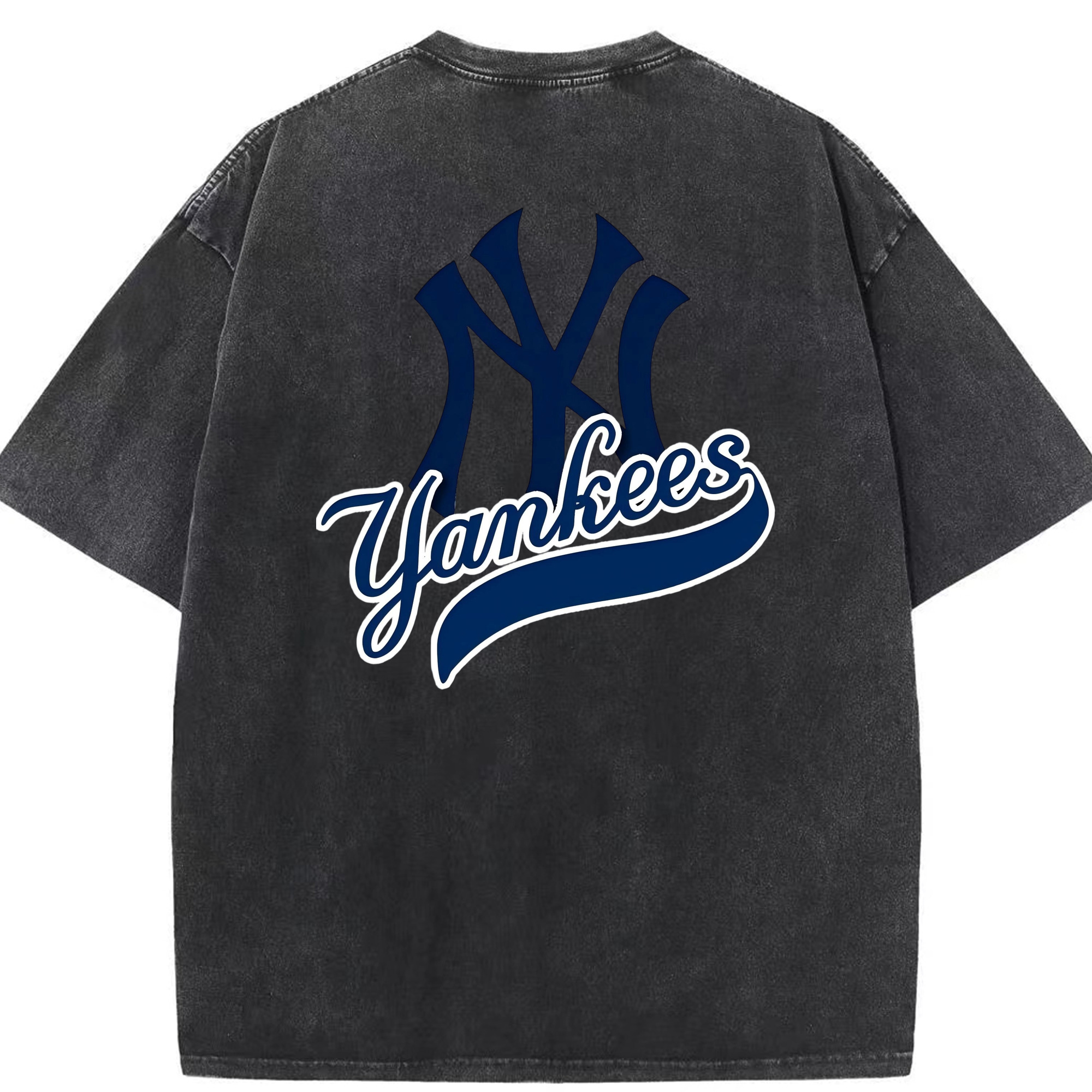 New York Yankees Blue Logo Washed Vintage 230g Cotton Oversized T-Shirt With Back Heat Transfer Print – Soft, Lightweight & Stylish – Comfortable Casual Wear For Sports & Everyday Use
