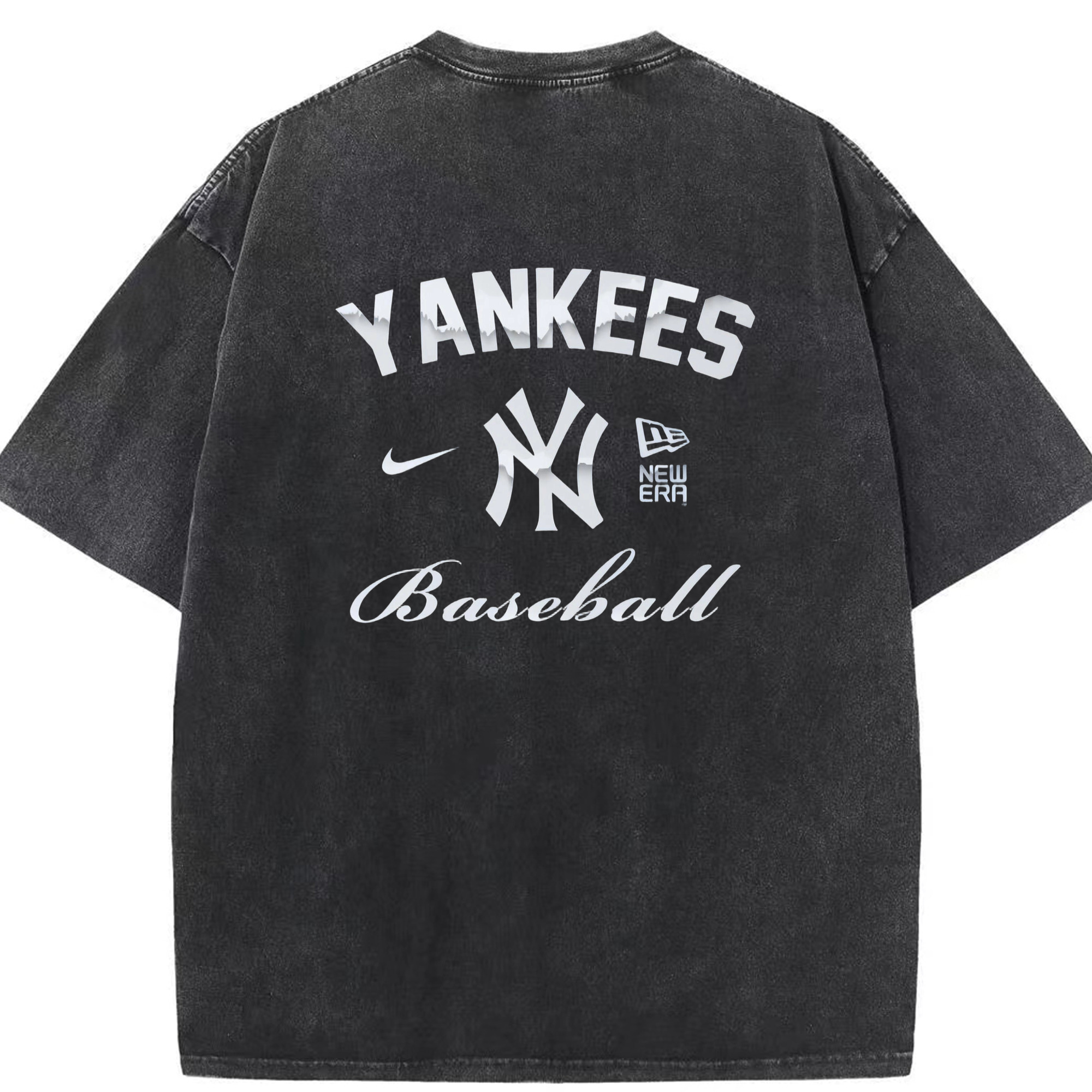 New York Yankees BaseBall Washed Vintage 230g Cotton Oversized T-Shirt With Back Heat Transfer Print – Soft, Lightweight & Stylish – Comfortable Casual Wear For Sports & Everyday Use