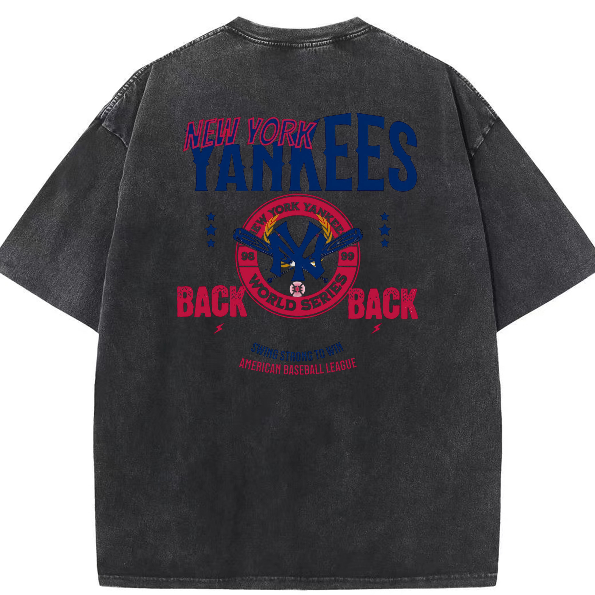 New York Yankees WS Back 2 Back 98-99 Washed Vintage 230g Cotton Oversized T-Shirt With Back Heat Transfer Print – Soft, Lightweight & Stylish – Comfortable Casual Wear For Sports & Everyday Use