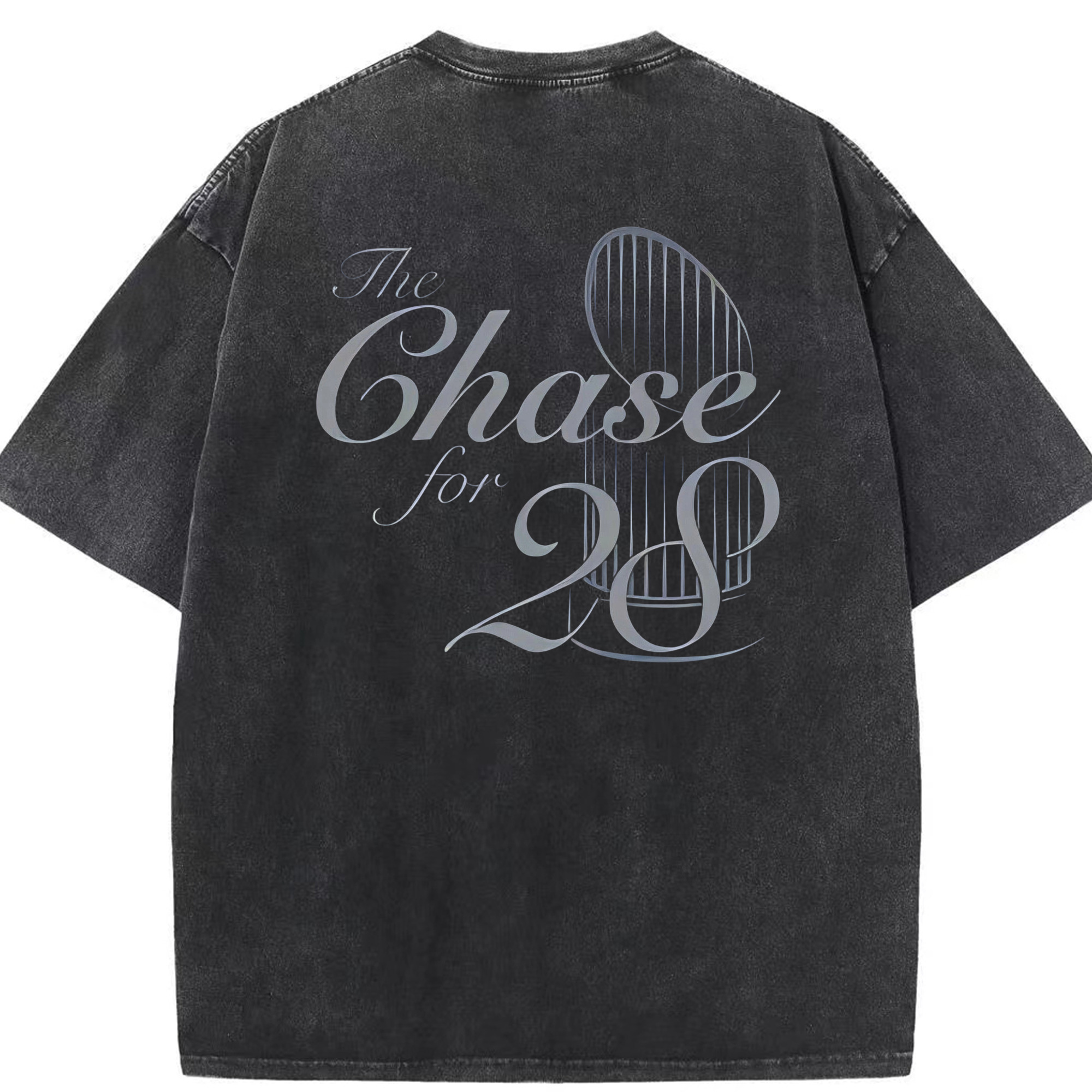 New York Yankees The Chase for 28 Washed Vintage 230g Cotton Oversized T-Shirt With Back Heat Transfer Print – Soft, Lightweight & Stylish – Comfortable Casual Wear For Sports & Everyday Use