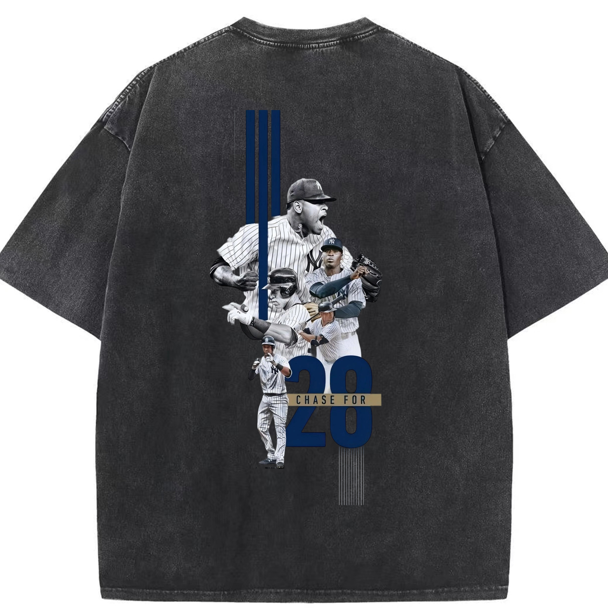 New York Yankees Chase For 28 Washed Vintage 230g Cotton Oversized T-Shirt With Back Heat Transfer Print – Soft, Lightweight & Stylish – Comfortable Casual Wear For Sports & Everyday Use