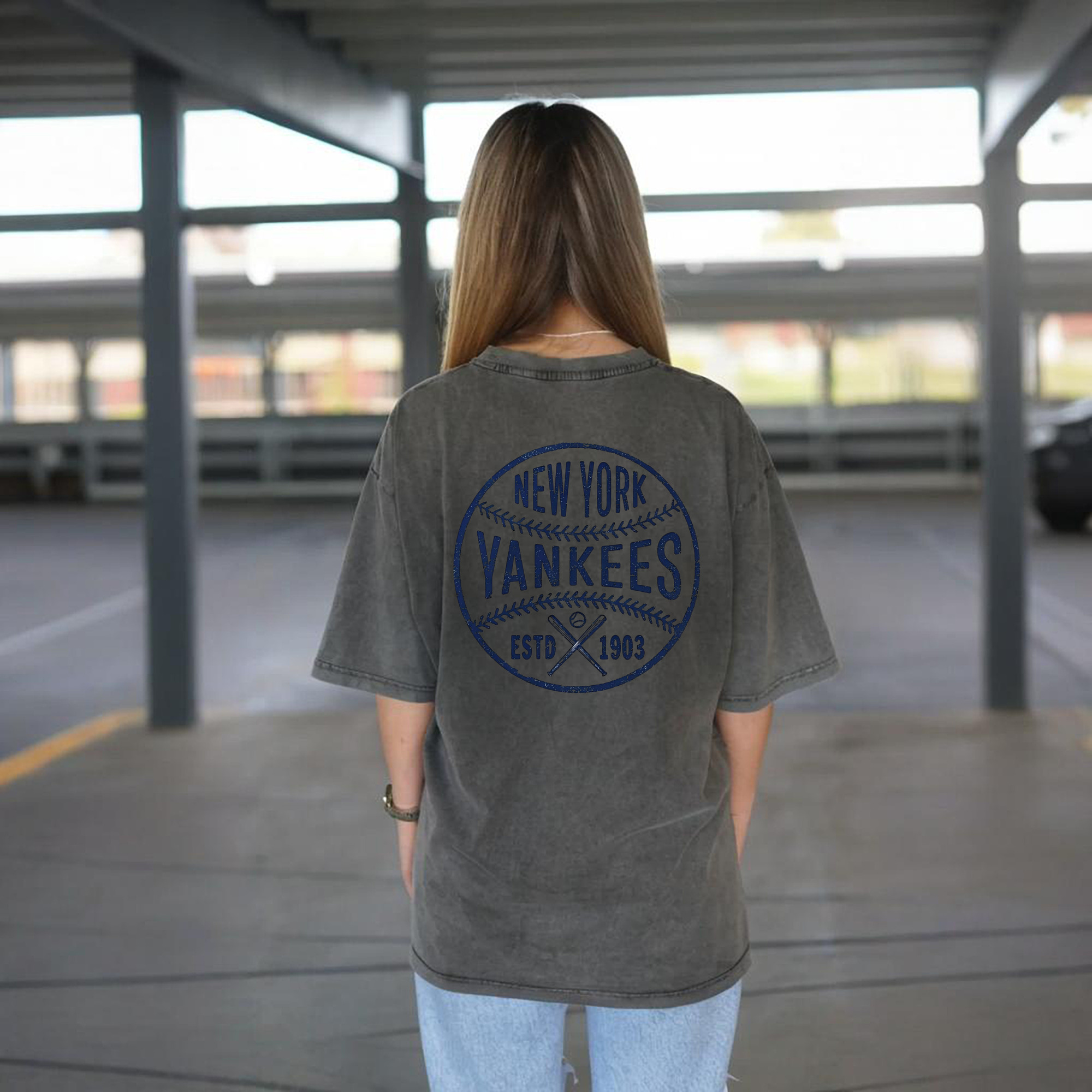 New York Yankees Estd 1903 Washed Vintage 230g Cotton Oversized T-Shirt With Back Heat Transfer Print – Soft, Lightweight & Stylish – Comfortable Casual Wear For Sports & Everyday Use