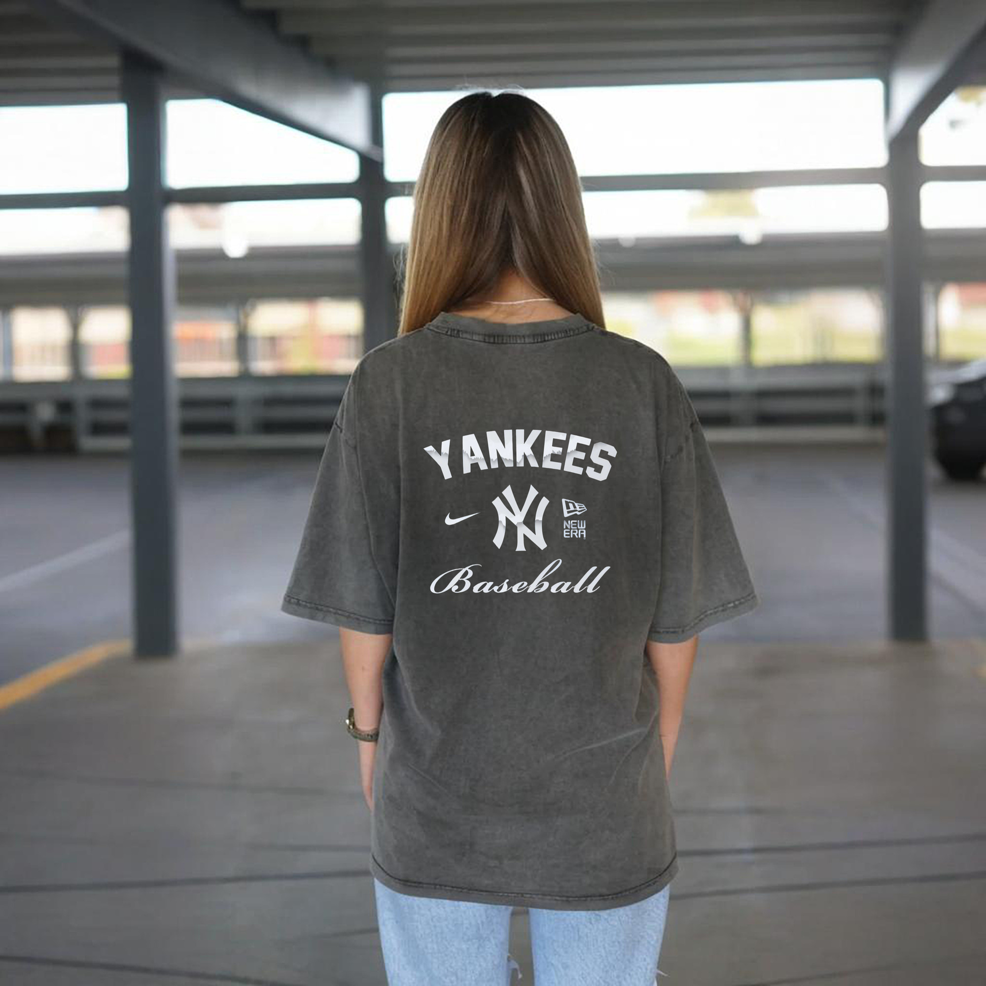 New York Yankees BaseBall Washed Vintage 230g Cotton Oversized T-Shirt With Back Heat Transfer Print – Soft, Lightweight & Stylish – Comfortable Casual Wear For Sports & Everyday Use