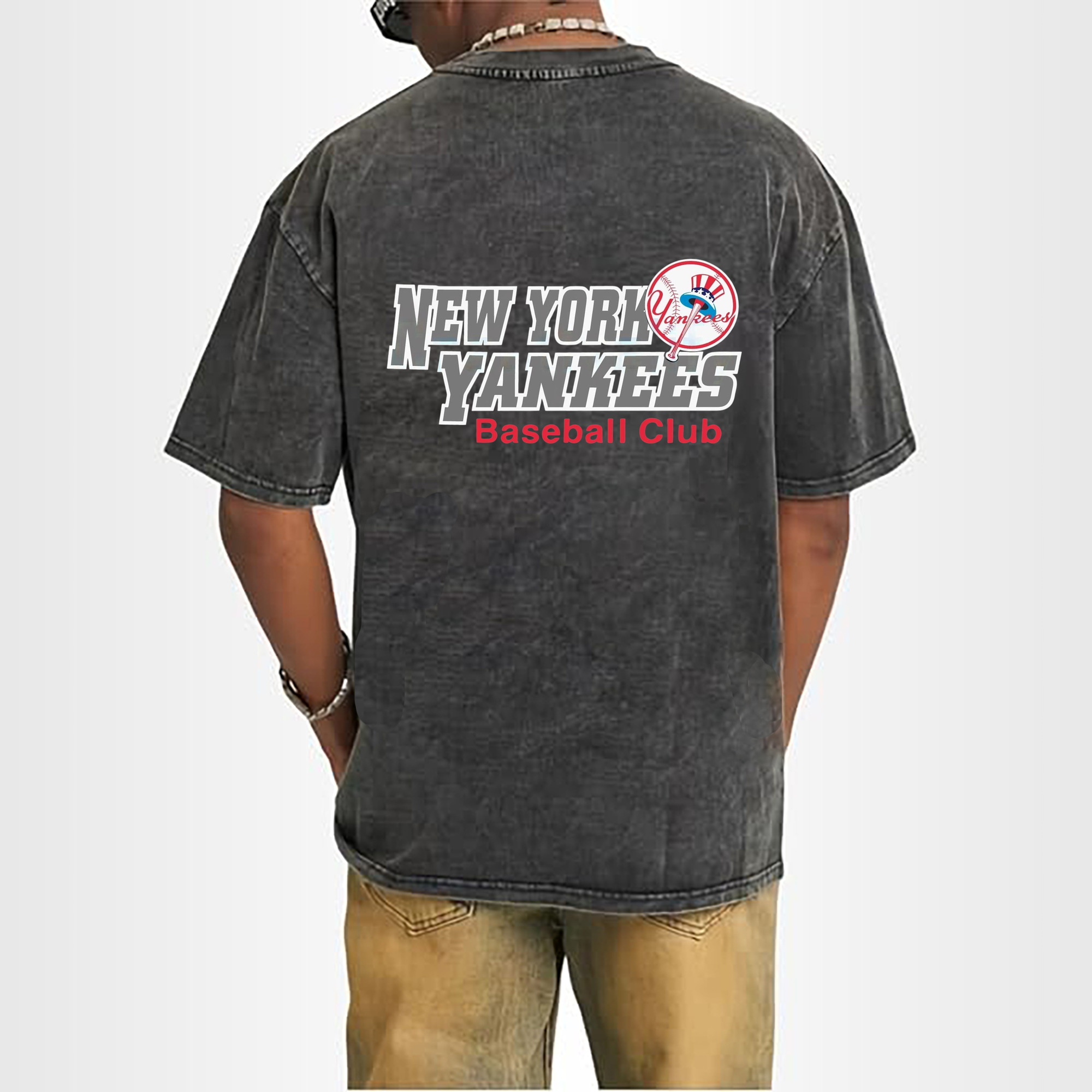 New York Yankees Baseball Club Washed Vintage 230g Cotton Oversized T-Shirt With Back Heat Transfer Print – Soft, Lightweight & Stylish – Comfortable Casual Wear For Sports & Everyday Use