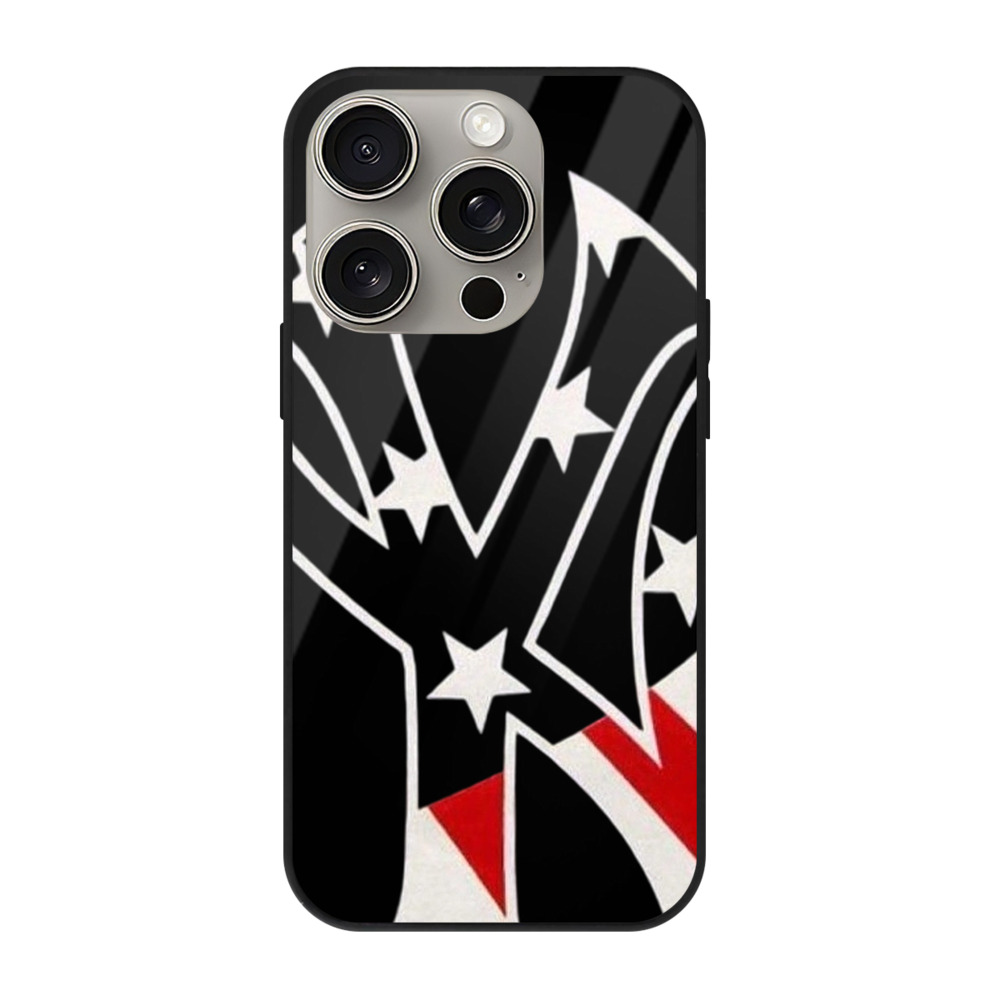 New York Yankees Logo USA IPhone 15 Pro Mirror Phone Case – UV Printed Glass + TPU – Scratch-Resistant, Wireless Charging Compatible, Precise Fit & Stylish Design