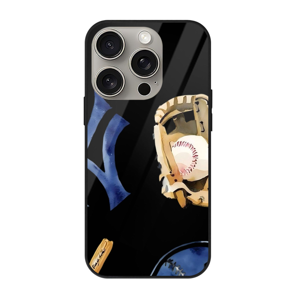 New York Yankees Baseball IPhone 15 Pro Mirror Phone Case – UV Printed Glass + TPU – Scratch-Resistant, Wireless Charging Compatible, Precise Fit & Stylish Design