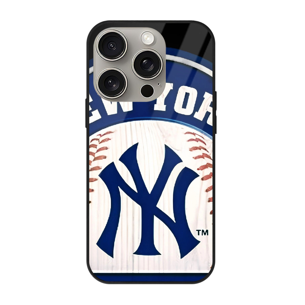 New York Yankees Club House IPhone 15 Pro Mirror Phone Case – UV Printed Glass + TPU – Scratch-Resistant, Wireless Charging Compatible, Precise Fit & Stylish Design