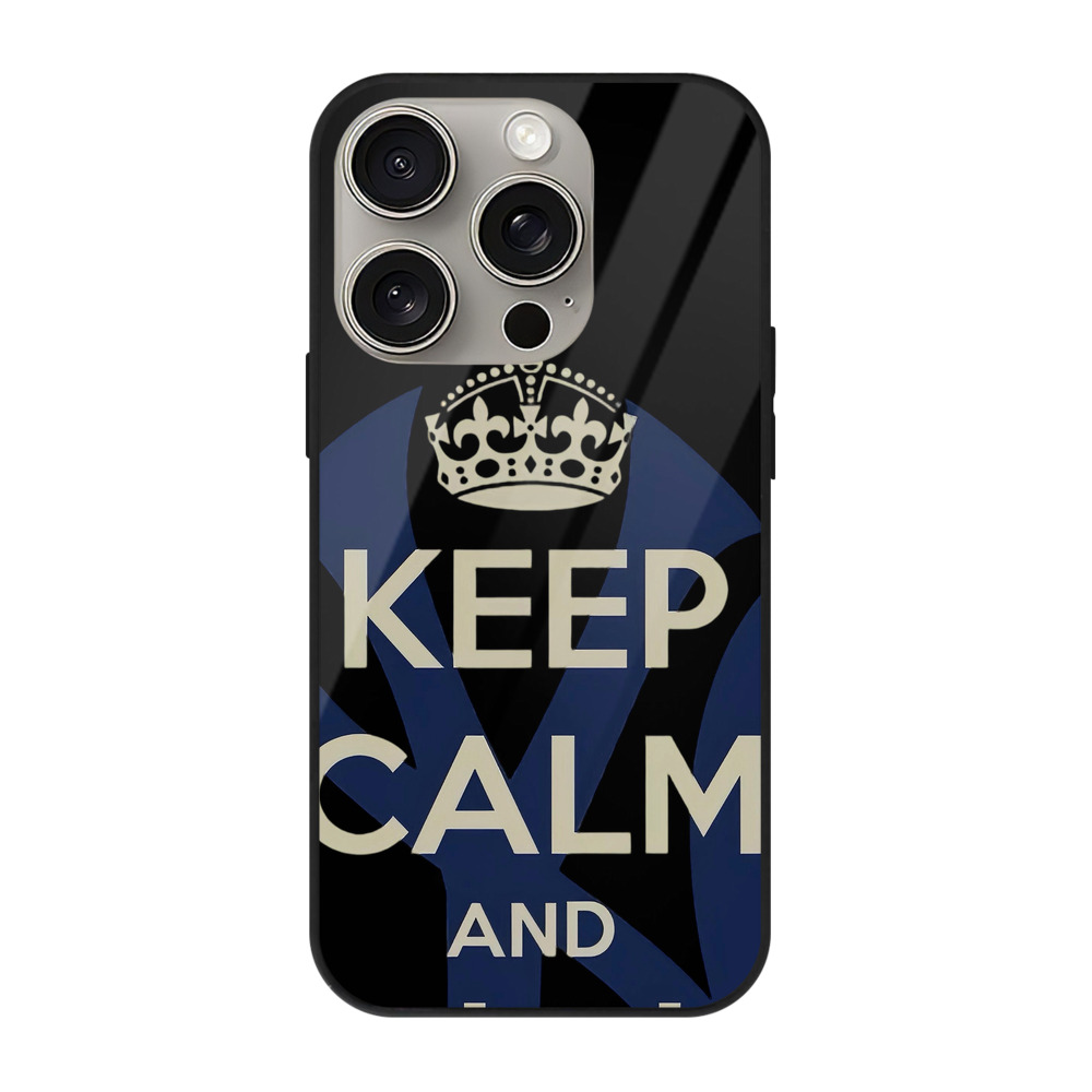 New York Yankees Keep Calm and Fuck The Red Sox IPhone 15 Pro Mirror Phone Case – UV Printed Glass + TPU – Scratch-Resistant, Wireless Charging Compatible, Precise Fit & Stylish Design