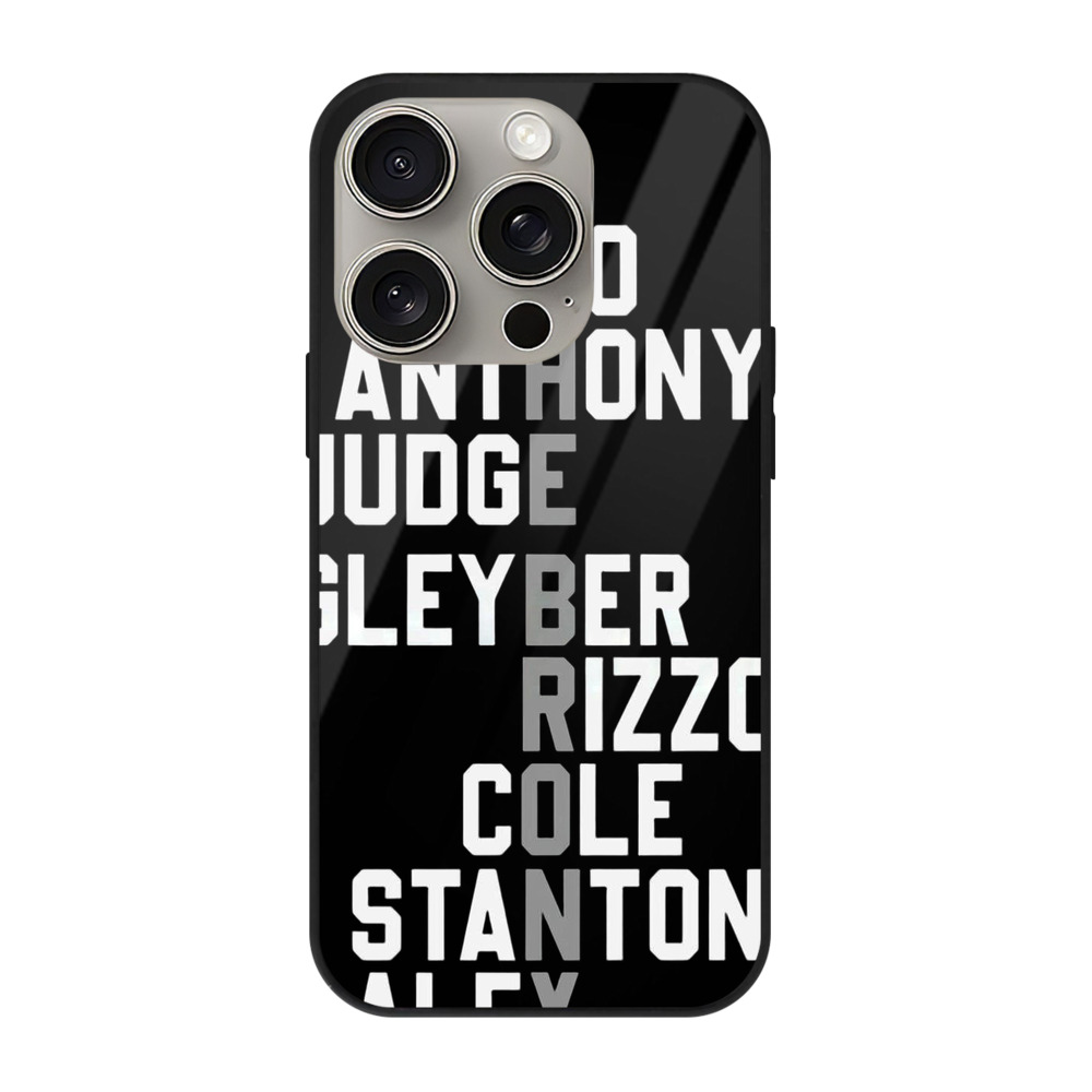 New York Yankees The Bronx Player Name IPhone 15 Pro Mirror Phone Case – UV Printed Glass + TPU – Scratch-Resistant, Wireless Charging Compatible, Precise Fit & Stylish Design