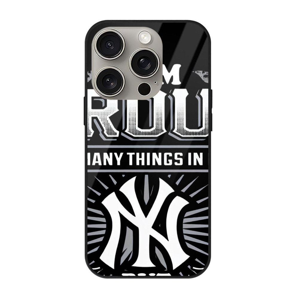 New York Yankees 275 IPhone 15 Pro Mirror Phone Case – UV Printed Glass + TPU – Scratch-Resistant, Wireless Charging Compatible, Precise Fit & Stylish Design