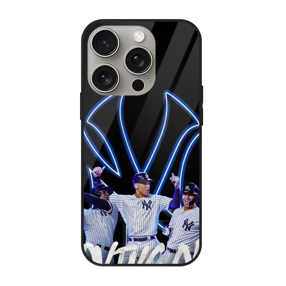 New York Yankees 280 IPhone 15 Pro Mirror Phone Case – UV Printed Glass + TPU – Scratch-Resistant, Wireless Charging Compatible, Precise Fit & Stylish Design