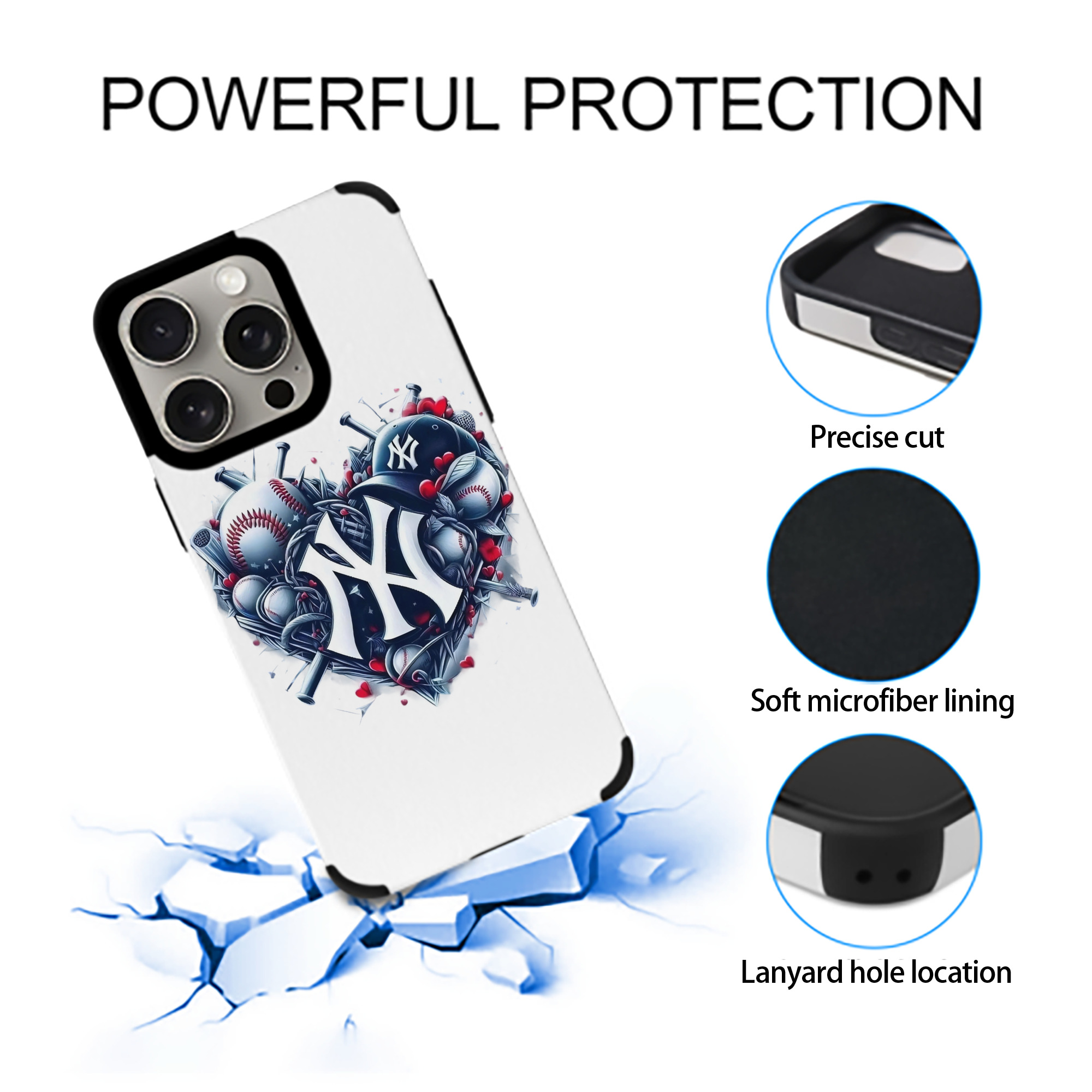 New York Yankees Heart IPhone 15 Pro Max PU Leather Case – Soft Lining, 360° Protection – Precise Fit, 3D Buttons, Easy Charging – Anti-Yellowing, Easy To Clean