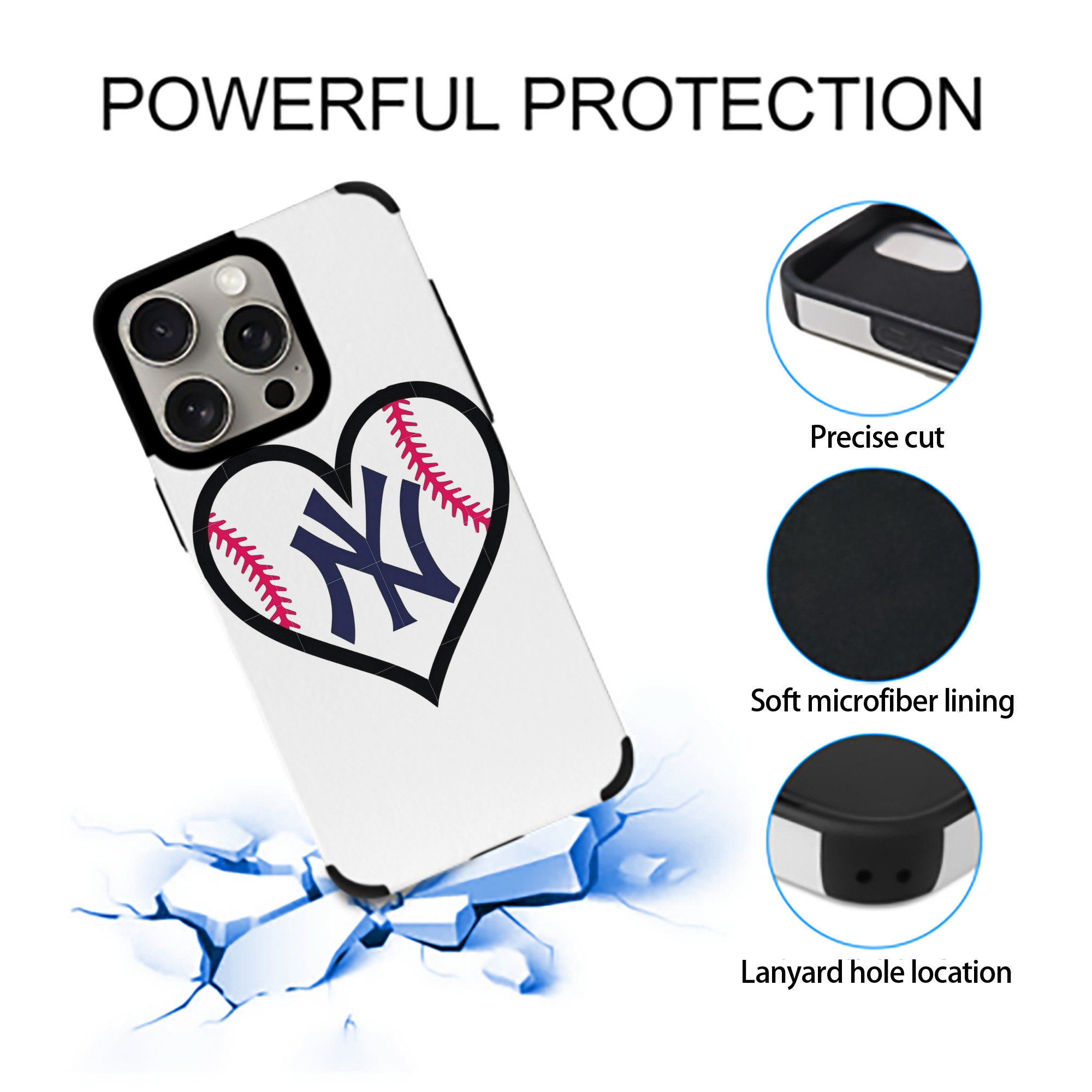 New York Yankees Heart IPhone 15 Pro Max PU Leather Case – Soft Lining, 360° Protection – Precise Fit, 3D Buttons, Easy Charging – Anti-Yellowing, Easy To Clean