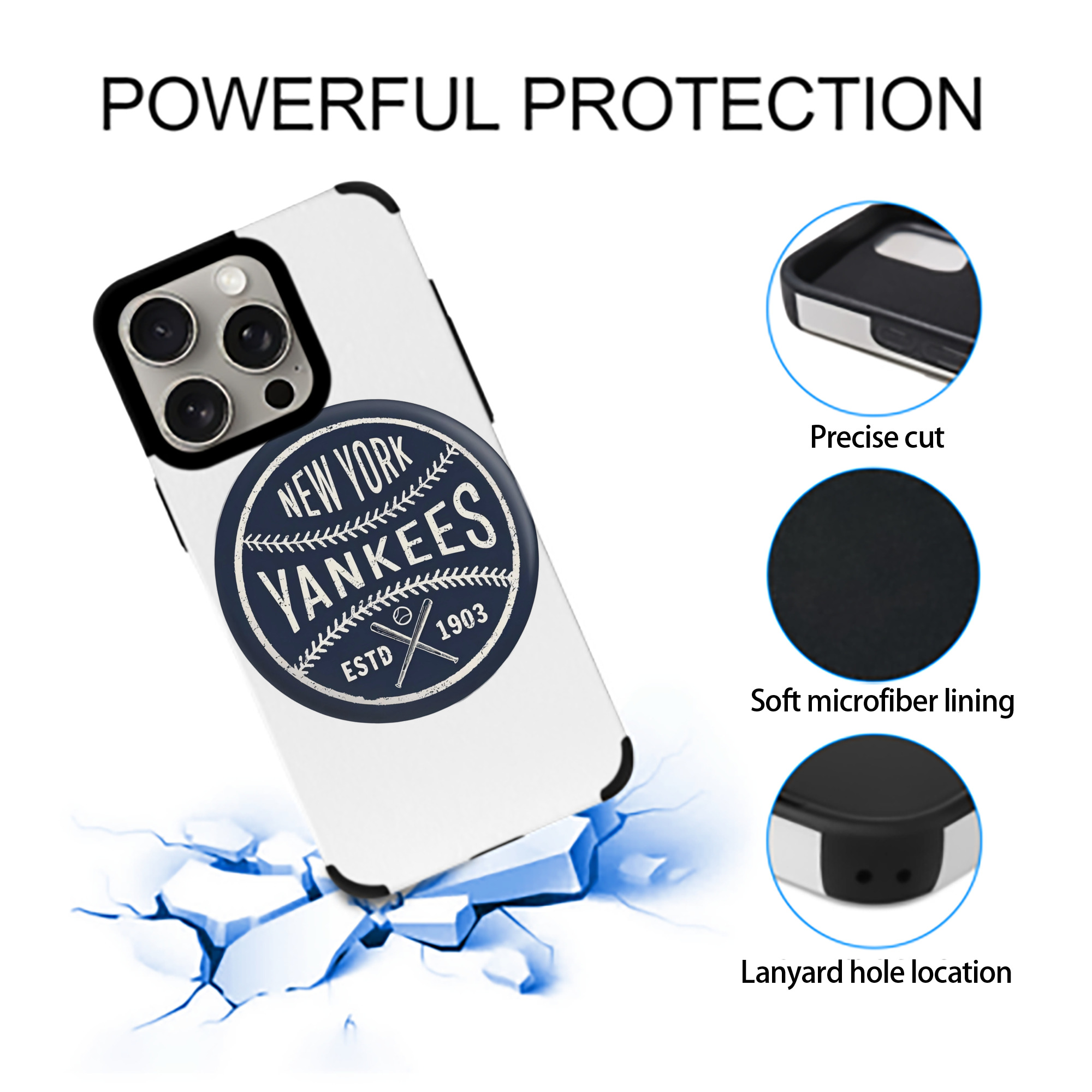 New York Yankees Estd 1903 IPhone 15 Pro Max PU Leather Case – Soft Lining, 360° Protection – Precise Fit, 3D Buttons, Easy Charging – Anti-Yellowing, Easy To Clean