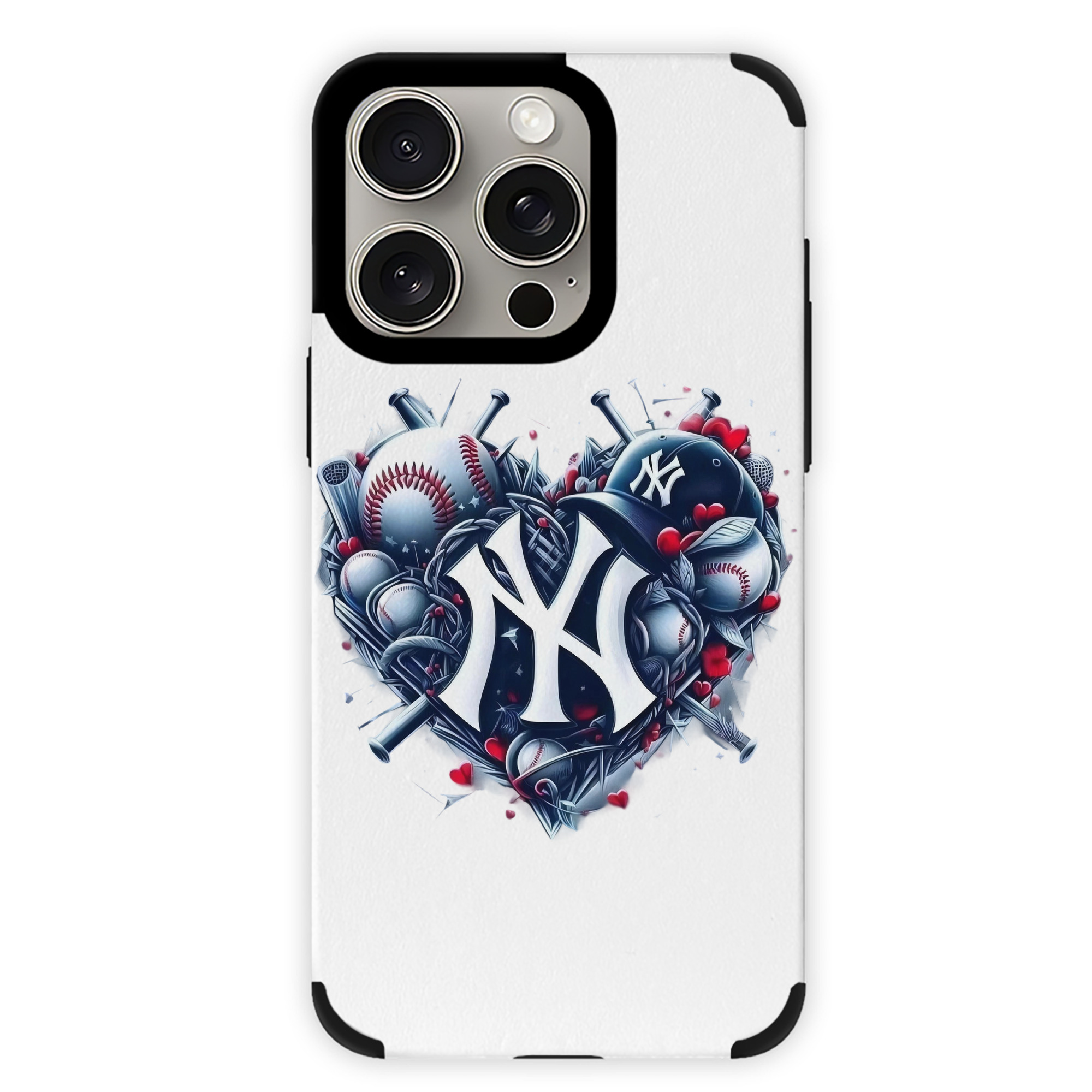 New York Yankees Heart IPhone 15 Pro Max PU Leather Case – Soft Lining, 360° Protection – Precise Fit, 3D Buttons, Easy Charging – Anti-Yellowing, Easy To Clean
