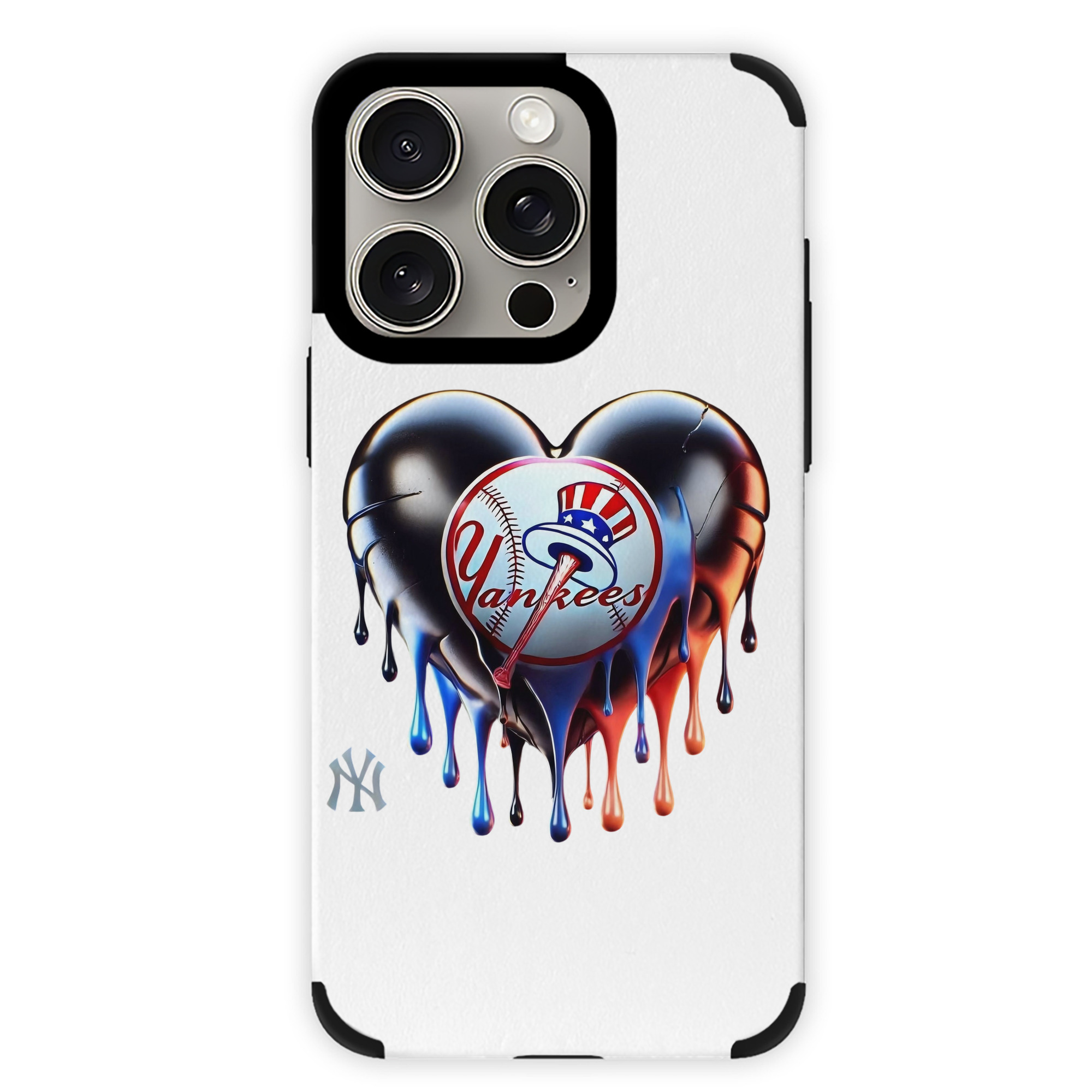 New York Yankees Heart IPhone 15 Pro Max PU Leather Case – Soft Lining, 360° Protection – Precise Fit, 3D Buttons, Easy Charging – Anti-Yellowing, Easy To Clean