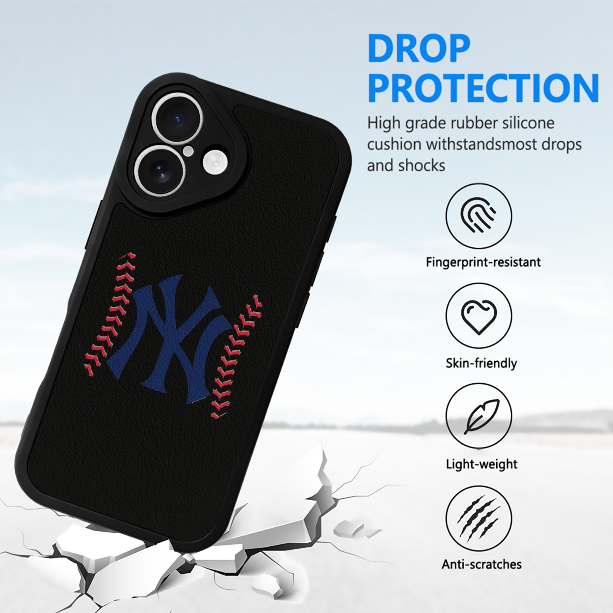 New York Yankees Baseball IPhone 16 Silicone Leather Case – UV Print, Lambskin Texture – Perfect Fit, Wireless Charging Compatible, Scratch Resistant, Precise Cutouts – Stylish Protection For IPhone 16