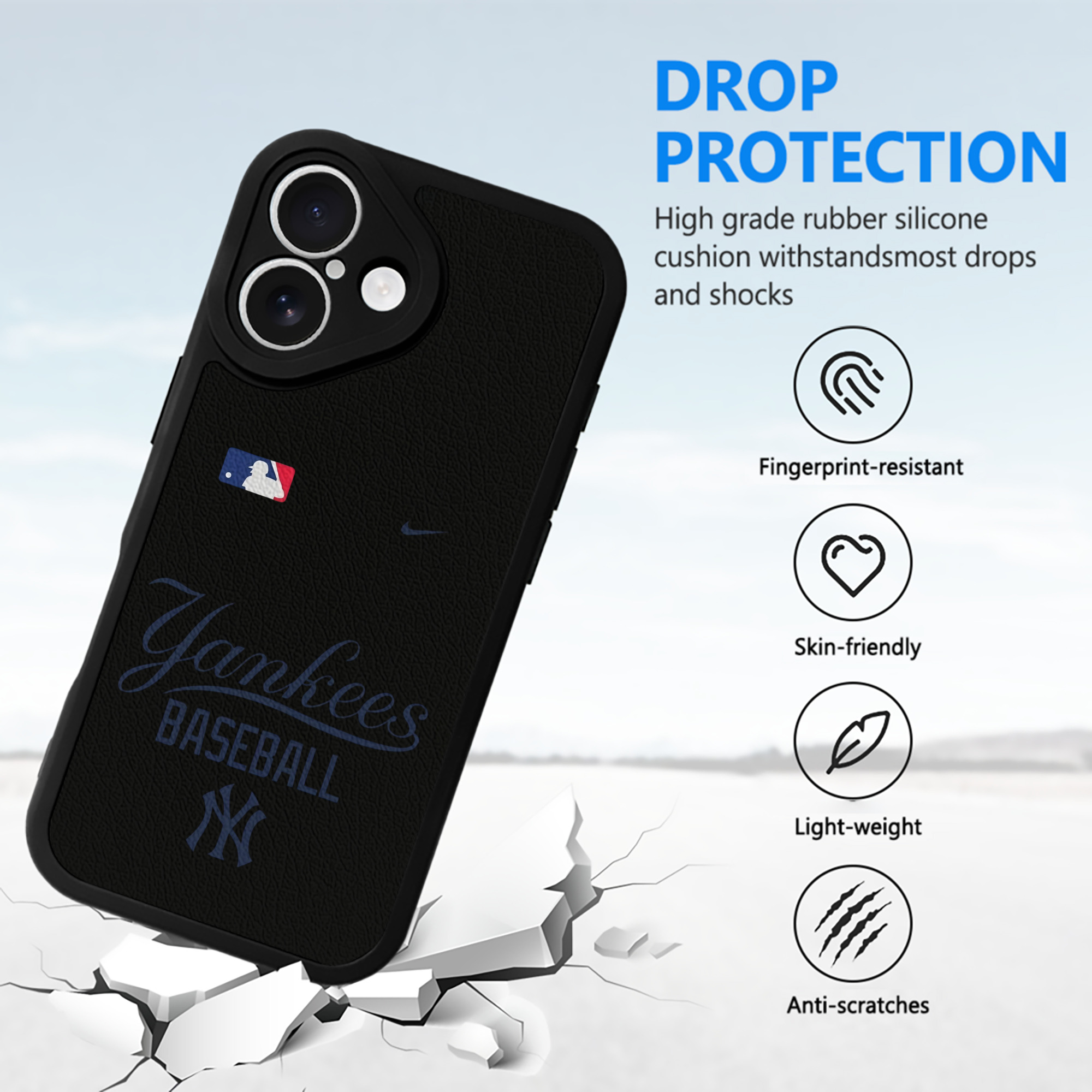 New York Yankees Baseball IPhone 16 Silicone Leather Case – UV Print, Lambskin Texture – Perfect Fit, Wireless Charging Compatible, Scratch Resistant, Precise Cutouts – Stylish Protection For IPhone 16