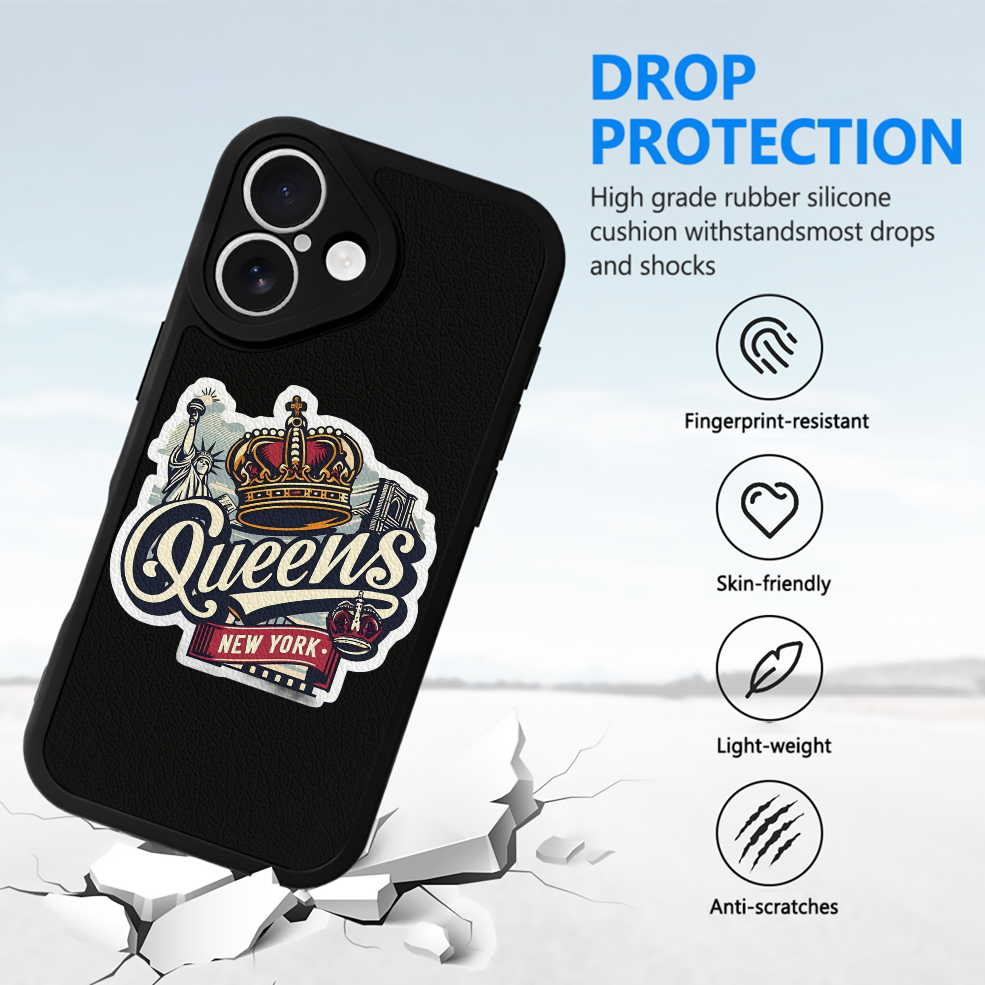 New York Yankees New York Queens IPhone 16 Silicone Leather Case – UV Print, Lambskin Texture – Perfect Fit, Wireless Charging Compatible, Scratch Resistant, Precise Cutouts – Stylish Protection For IPhone 16