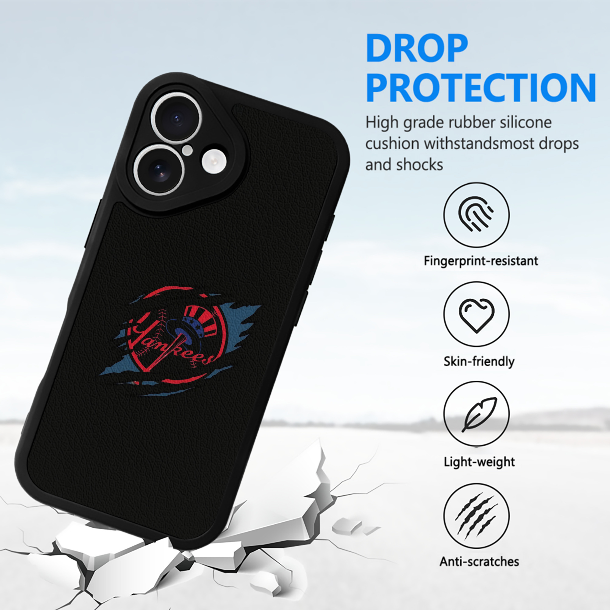 New York Yankees Claw Logo IPhone 16 Silicone Leather Case – UV Print, Lambskin Texture – Perfect Fit, Wireless Charging Compatible, Scratch Resistant, Precise Cutouts – Stylish Protection For IPhone 16