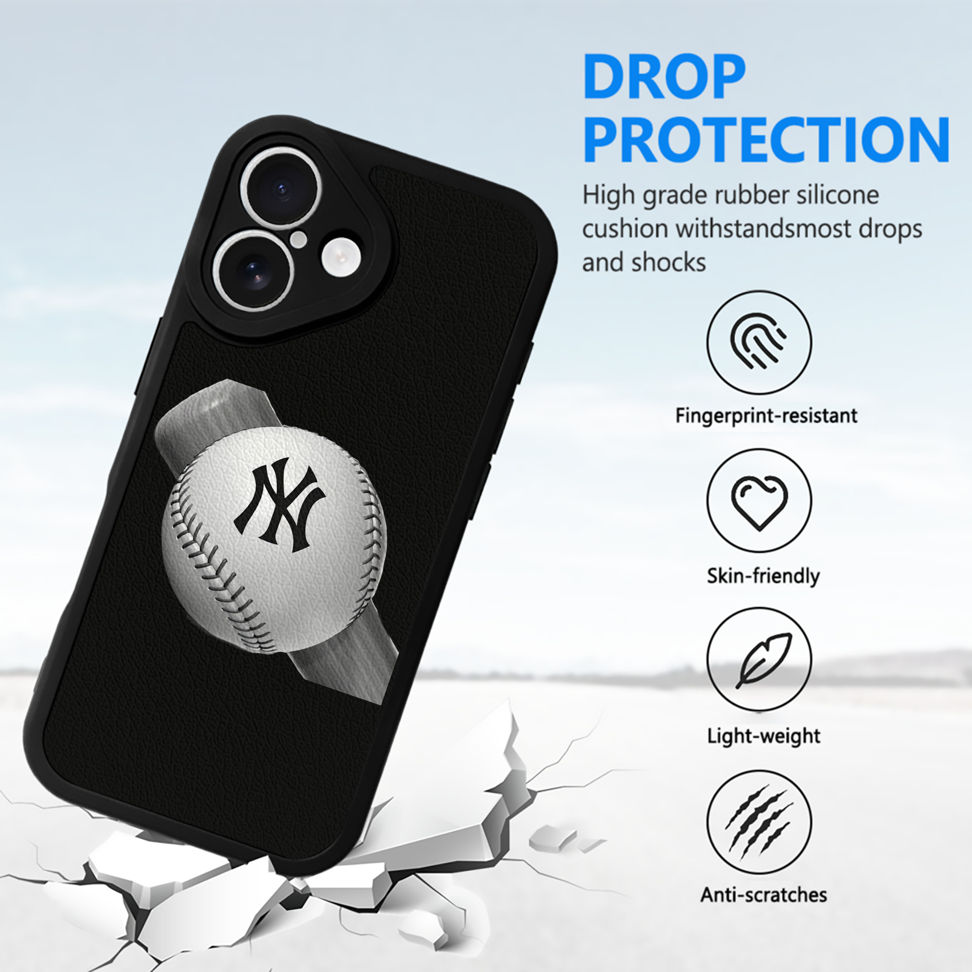 New York Yankees Baseball IPhone 16 Silicone Leather Case – UV Print, Lambskin Texture – Perfect Fit, Wireless Charging Compatible, Scratch Resistant, Precise Cutouts – Stylish Protection For IPhone 16