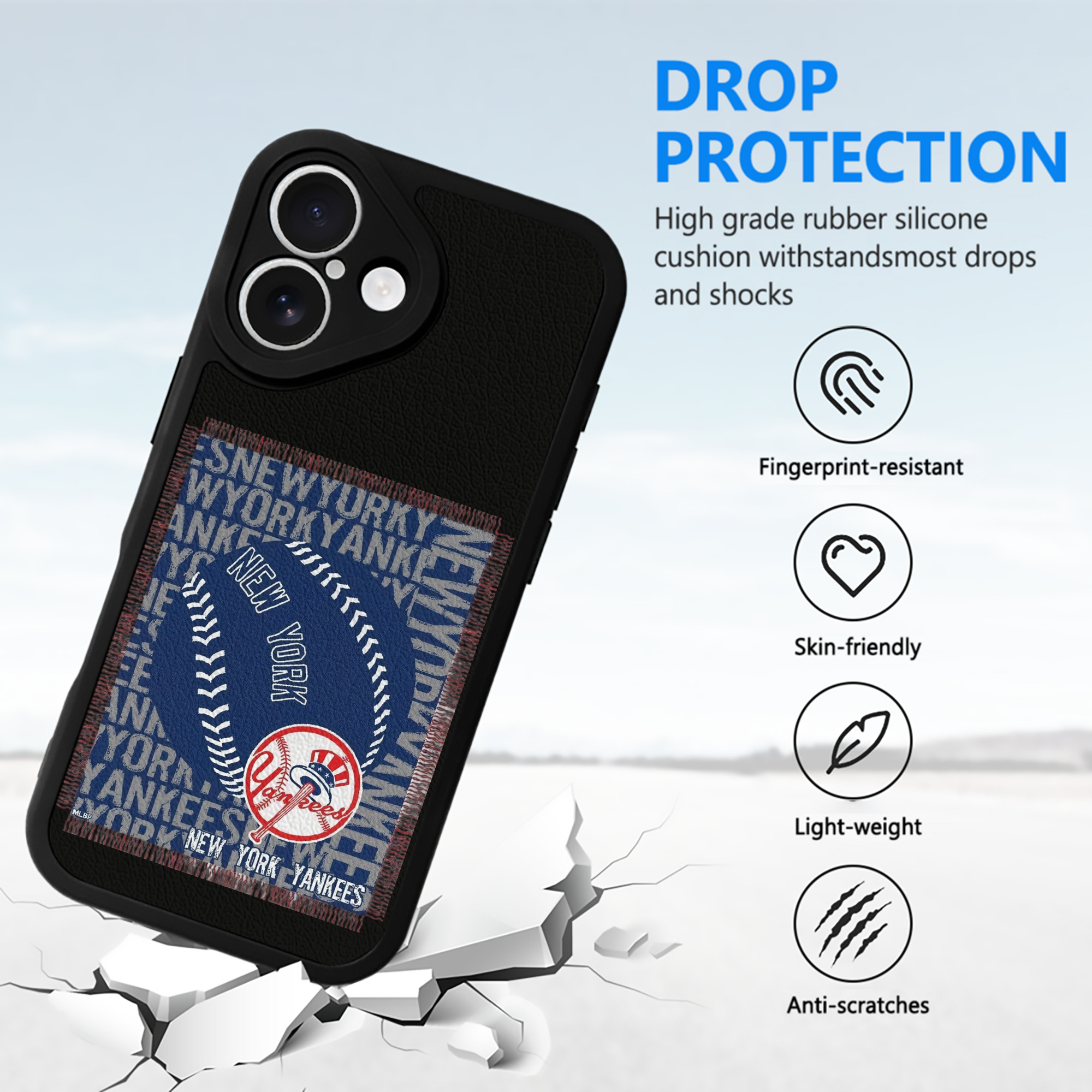 New York Yankees 65 IPhone 16 Silicone Leather Case – UV Print, Lambskin Texture – Perfect Fit, Wireless Charging Compatible, Scratch Resistant, Precise Cutouts – Stylish Protection For IPhone 16