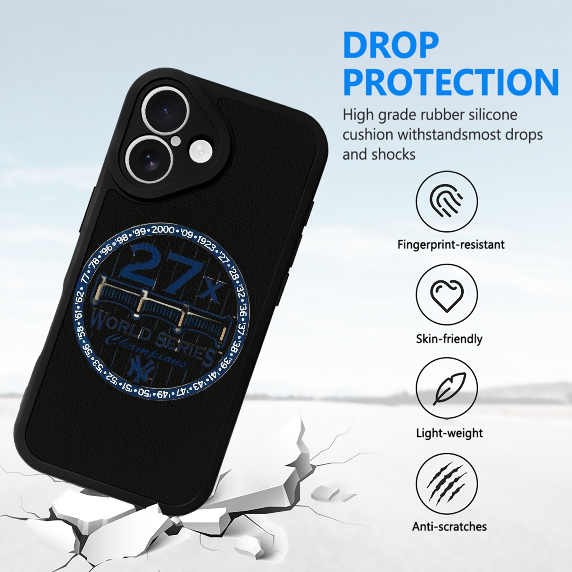 New York Yankees 27X WS Champions IPhone 16 Silicone Leather Case – UV Print, Lambskin Texture – Perfect Fit, Wireless Charging Compatible, Scratch Resistant, Precise Cutouts – Stylish Protection For IPhone 16