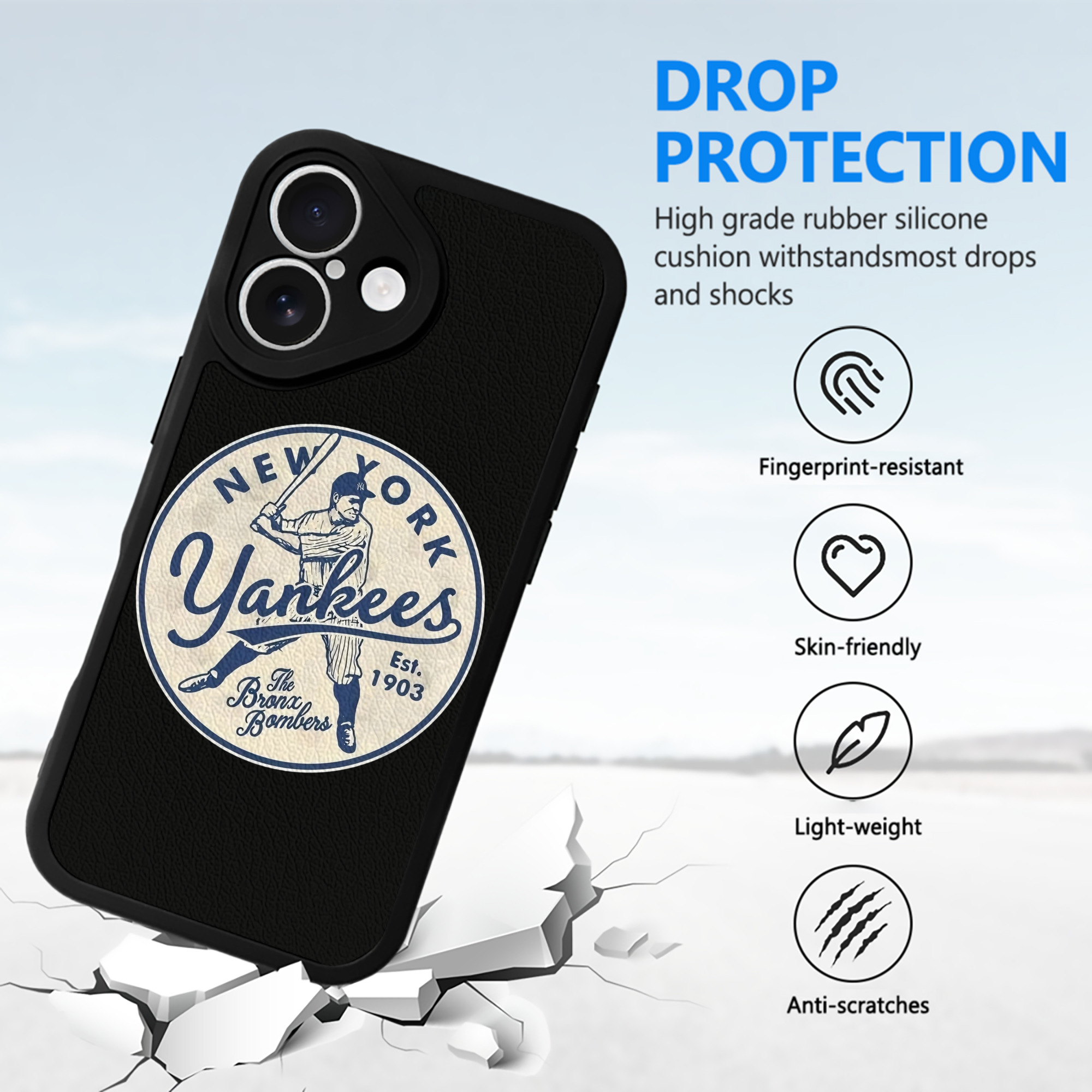 New York Yankees The Bronx Bombers Estd 1903 IPhone 16 Silicone Leather Case – UV Print, Lambskin Texture – Perfect Fit, Wireless Charging Compatible, Scratch Resistant, Precise Cutouts – Stylish Protection For IPhone 16