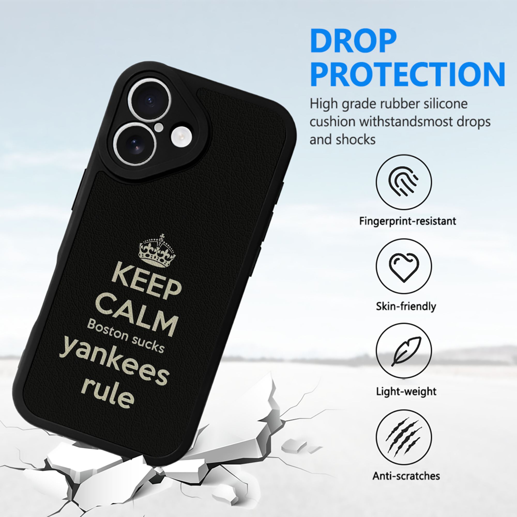 New York Yankees Keep Calm Yankees Rule Boston Sucks IPhone 16 Silicone Leather Case – UV Print, Lambskin Texture – Perfect Fit, Wireless Charging Compatible, Scratch Resistant, Precise Cutouts – Stylish Protection For IPhone 16