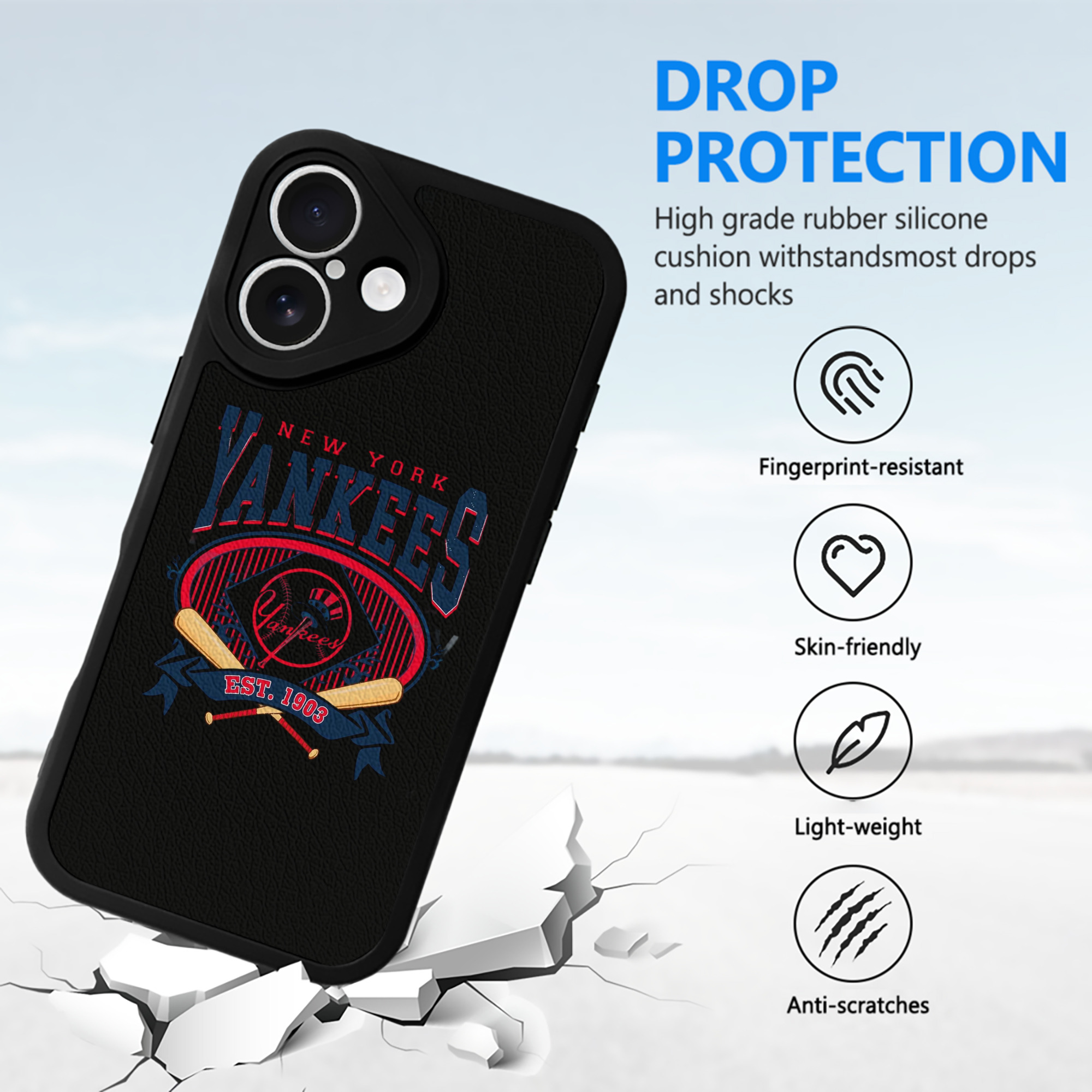 New York Yankees Vintage Est.1903 IPhone 16 Silicone Leather Case – UV Print, Lambskin Texture – Perfect Fit, Wireless Charging Compatible, Scratch Resistant, Precise Cutouts – Stylish Protection For IPhone 16