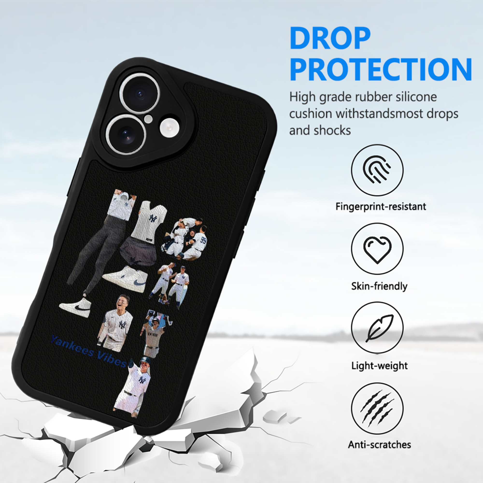 New York Yankees 282 IPhone 16 Silicone Leather Case – UV Print, Lambskin Texture – Perfect Fit, Wireless Charging Compatible, Scratch Resistant, Precise Cutouts – Stylish Protection For IPhone 16