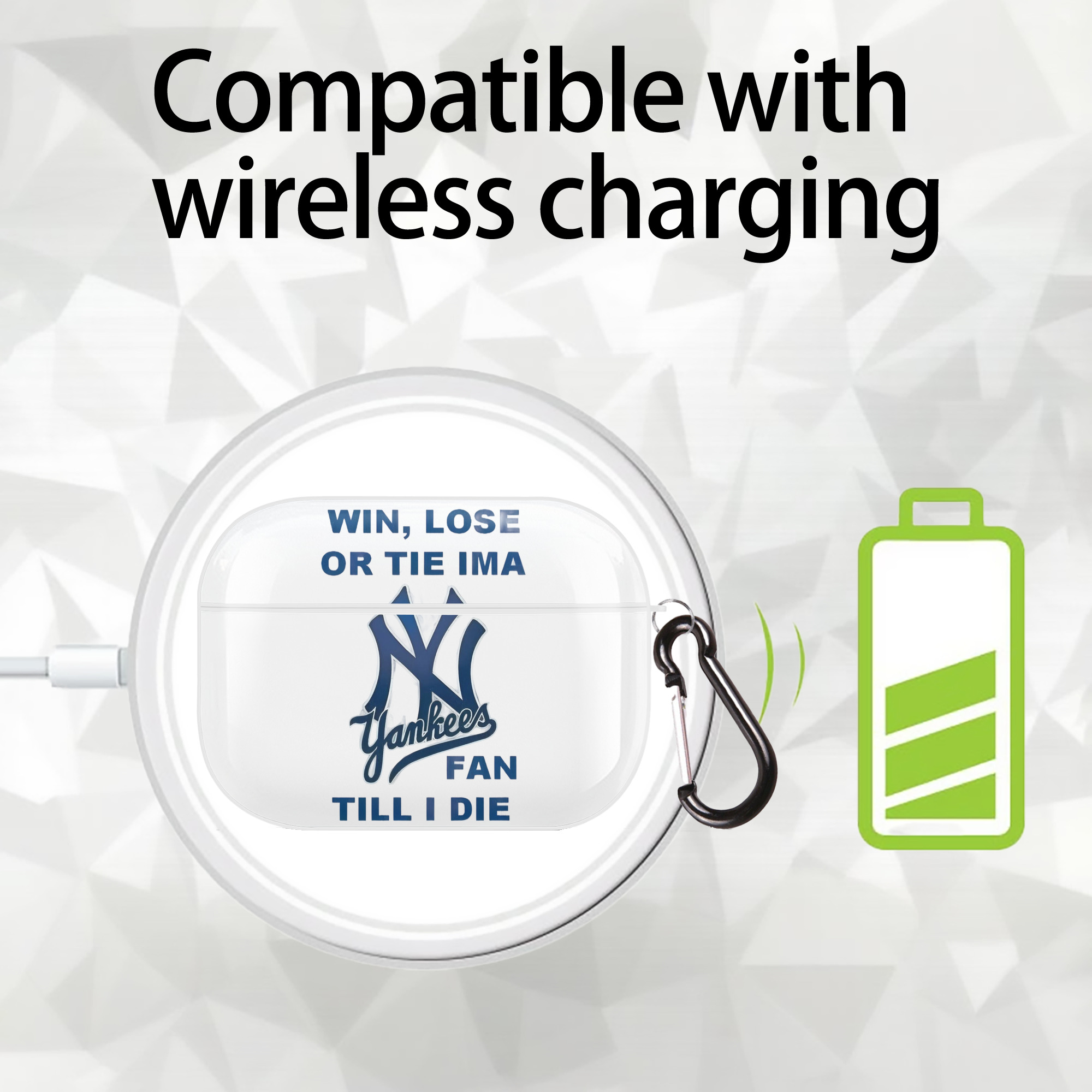 New York Yankees Win,Lose or Tie IMA Fan Till I Die AirPods Pro Hard Case White With Keychain, Durable Flexible PC, Precise Cutouts, Anti-Fingerprint, Yellowing & Scratch Resistant, Full Protection, Washable