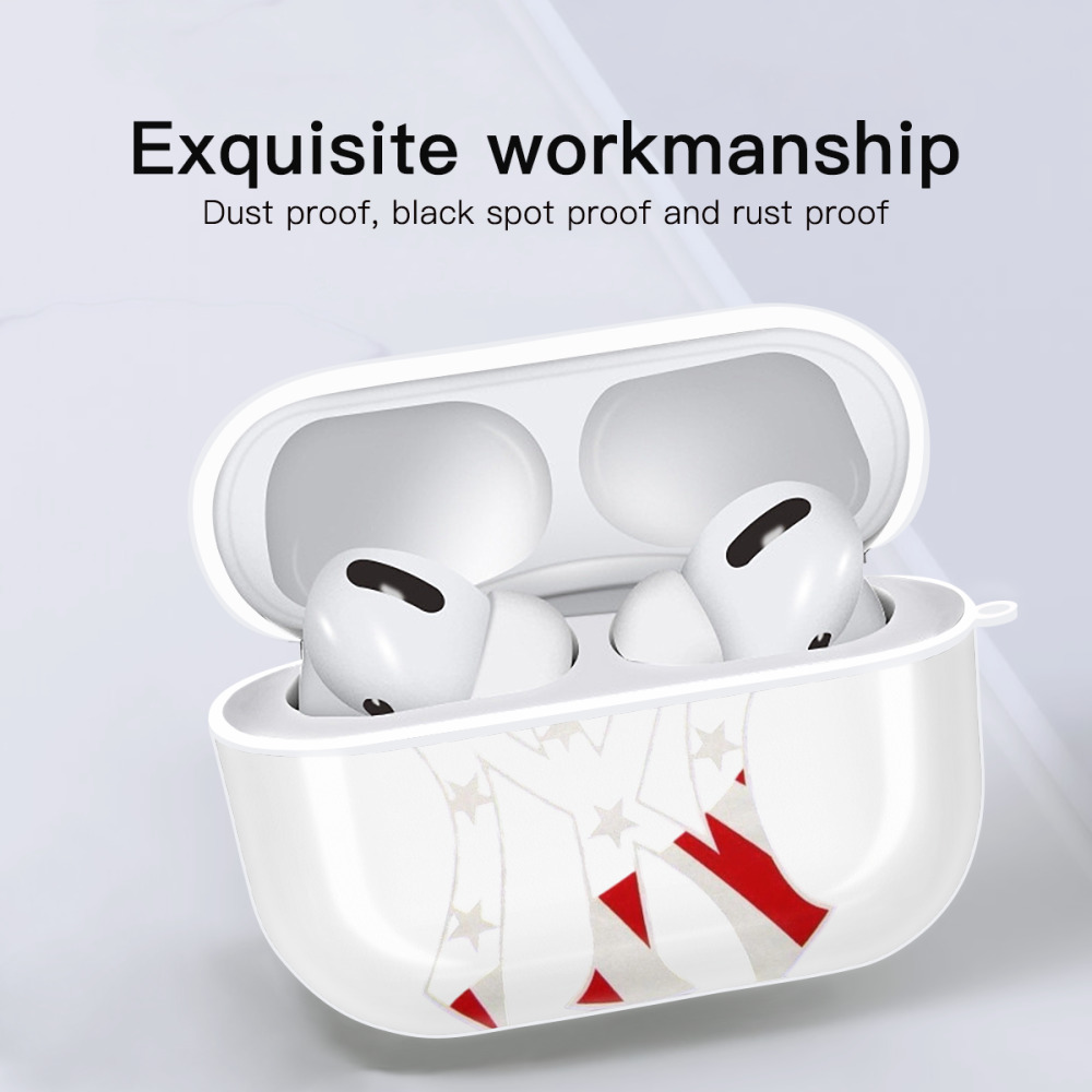 New York Yankees Logo USA AirPods Pro Hard Case White With Keychain, Durable Flexible PC, Precise Cutouts, Anti-Fingerprint, Yellowing & Scratch Resistant, Full Protection, Washable