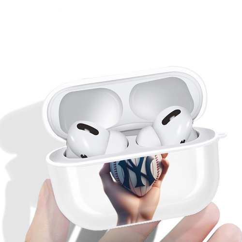 New York Yankees Heart AirPods Pro Hard Case White With Keychain, Durable Flexible PC, Precise Cutouts, Anti-Fingerprint, Yellowing & Scratch Resistant, Full Protection, Washable