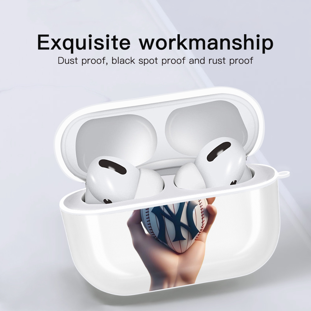 New York Yankees Heart AirPods Pro Hard Case White With Keychain, Durable Flexible PC, Precise Cutouts, Anti-Fingerprint, Yellowing & Scratch Resistant, Full Protection, Washable