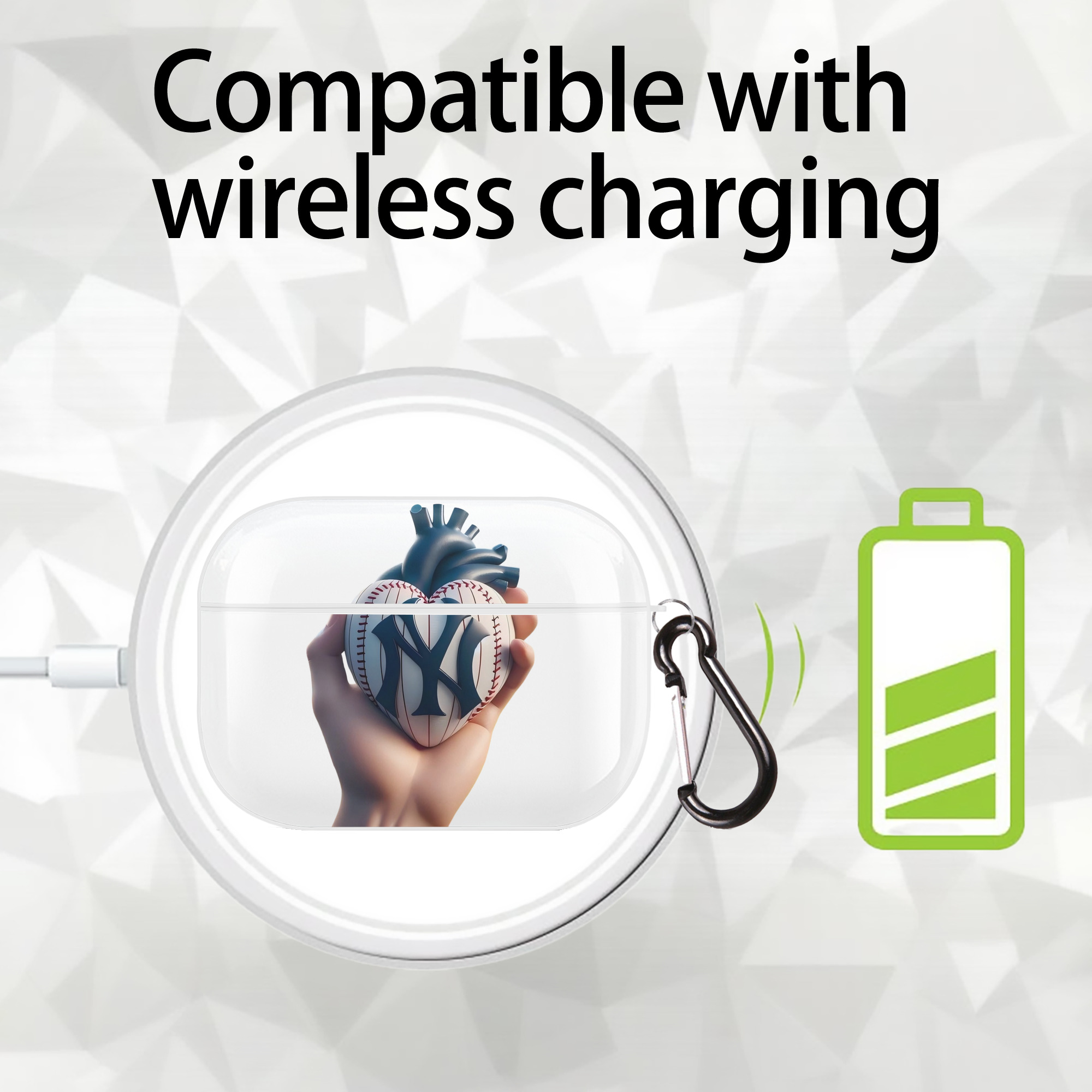 New York Yankees Heart AirPods Pro Hard Case White With Keychain, Durable Flexible PC, Precise Cutouts, Anti-Fingerprint, Yellowing & Scratch Resistant, Full Protection, Washable