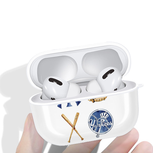 New York Yankees Baseball AirPods Pro Hard Case White With Keychain, Durable Flexible PC, Precise Cutouts, Anti-Fingerprint, Yellowing & Scratch Resistant, Full Protection, Washable