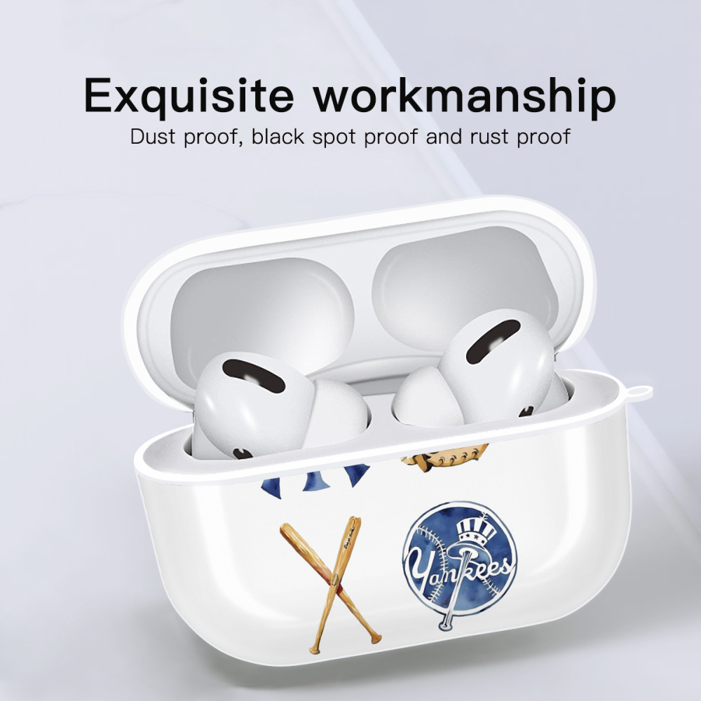 New York Yankees Baseball AirPods Pro Hard Case White With Keychain, Durable Flexible PC, Precise Cutouts, Anti-Fingerprint, Yellowing & Scratch Resistant, Full Protection, Washable