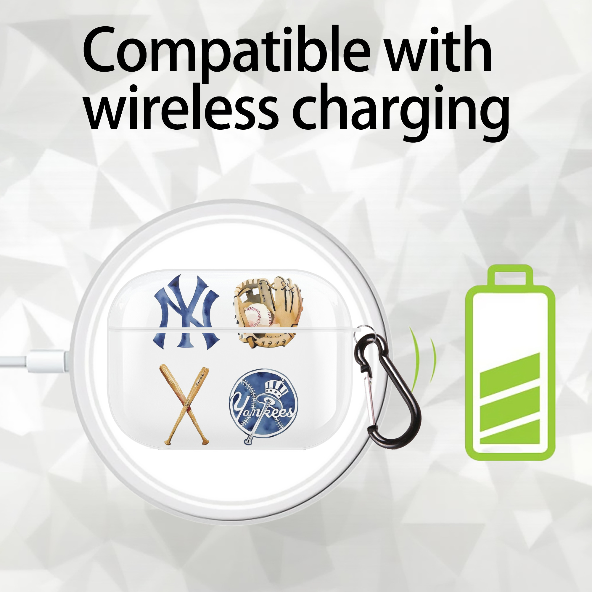 New York Yankees Baseball AirPods Pro Hard Case White With Keychain, Durable Flexible PC, Precise Cutouts, Anti-Fingerprint, Yellowing & Scratch Resistant, Full Protection, Washable